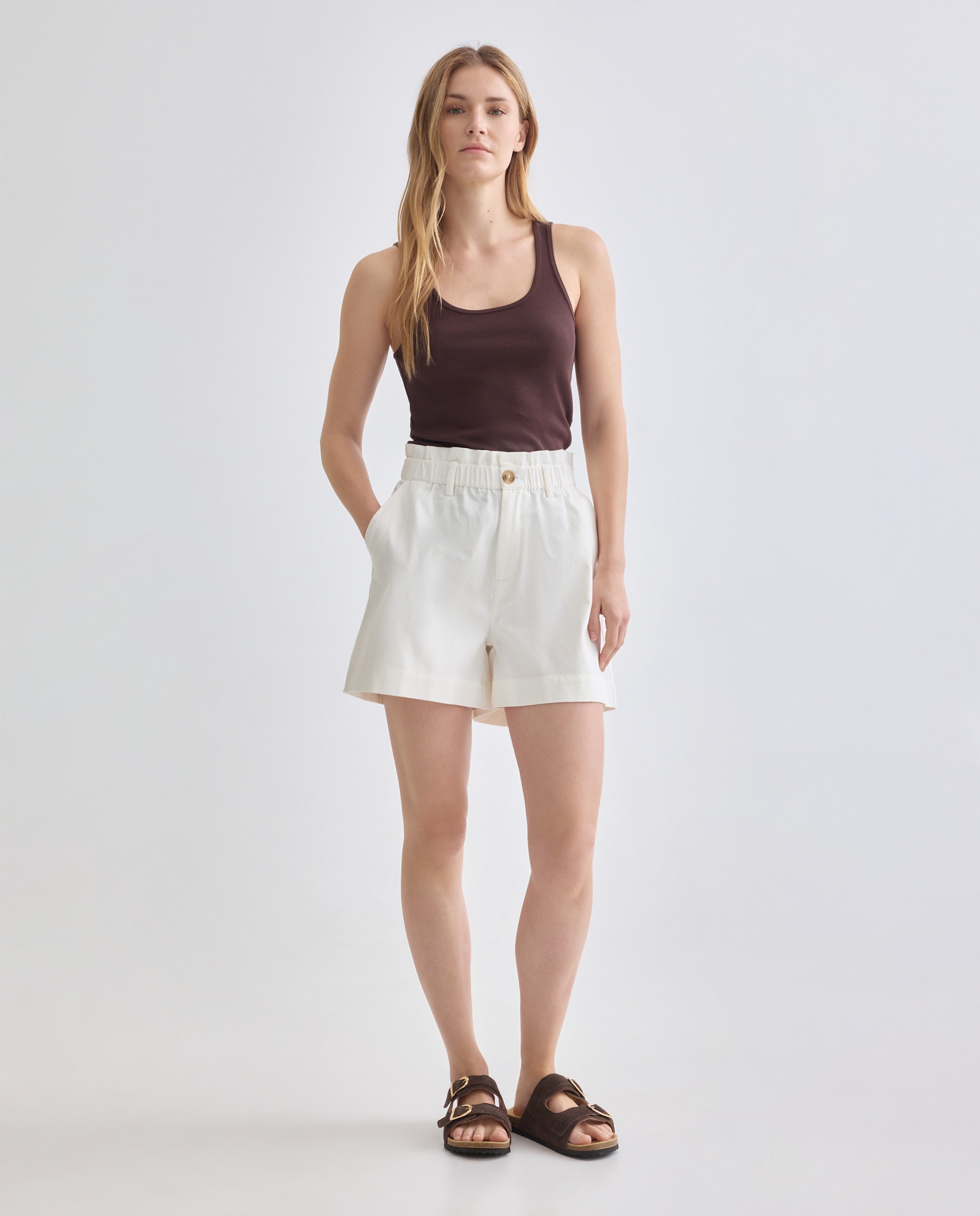 Camiseta básica de tirantes de mujer de canalé Marrón-2
