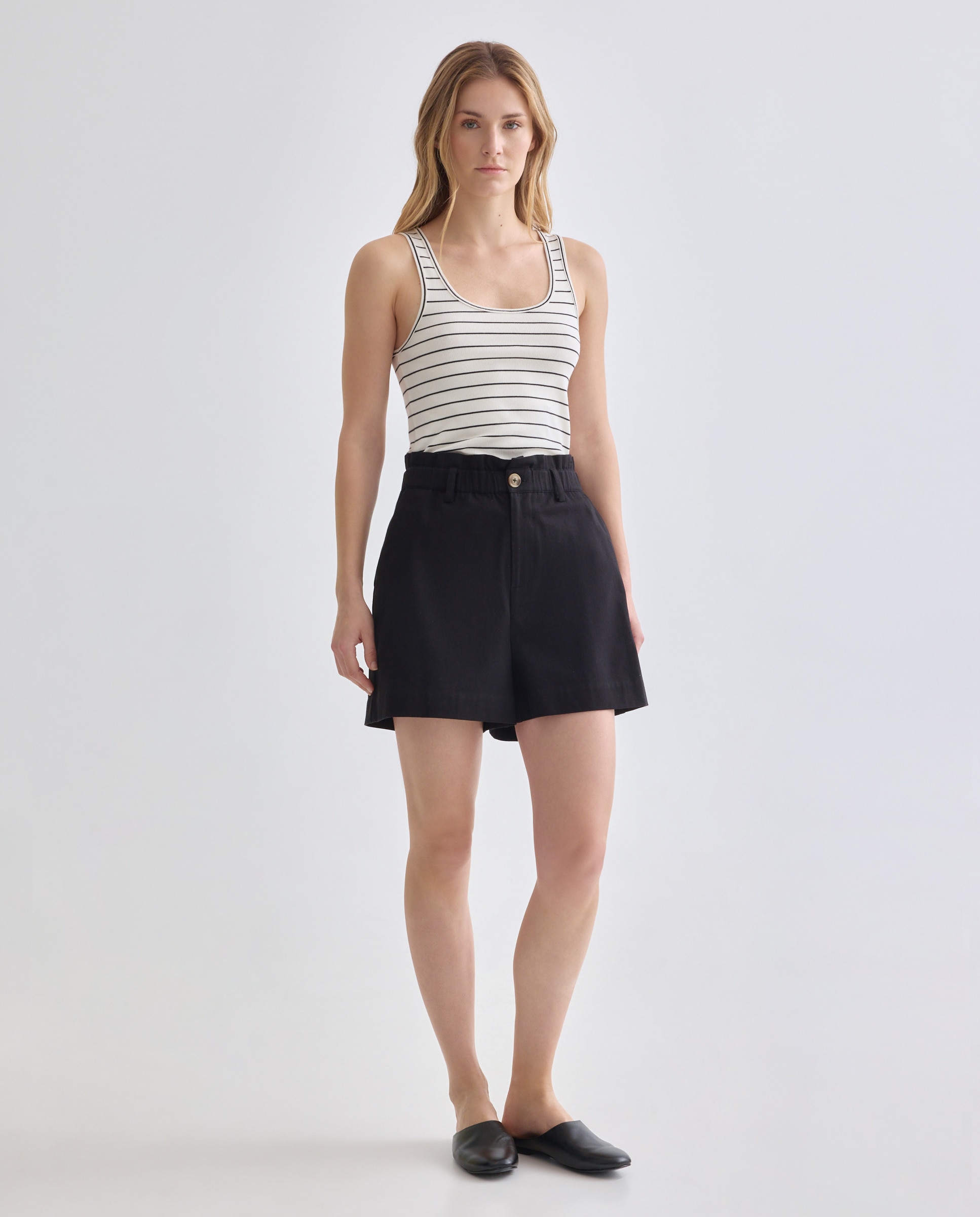 Camiseta básica de tirantes de mujer de canalé Negro-2