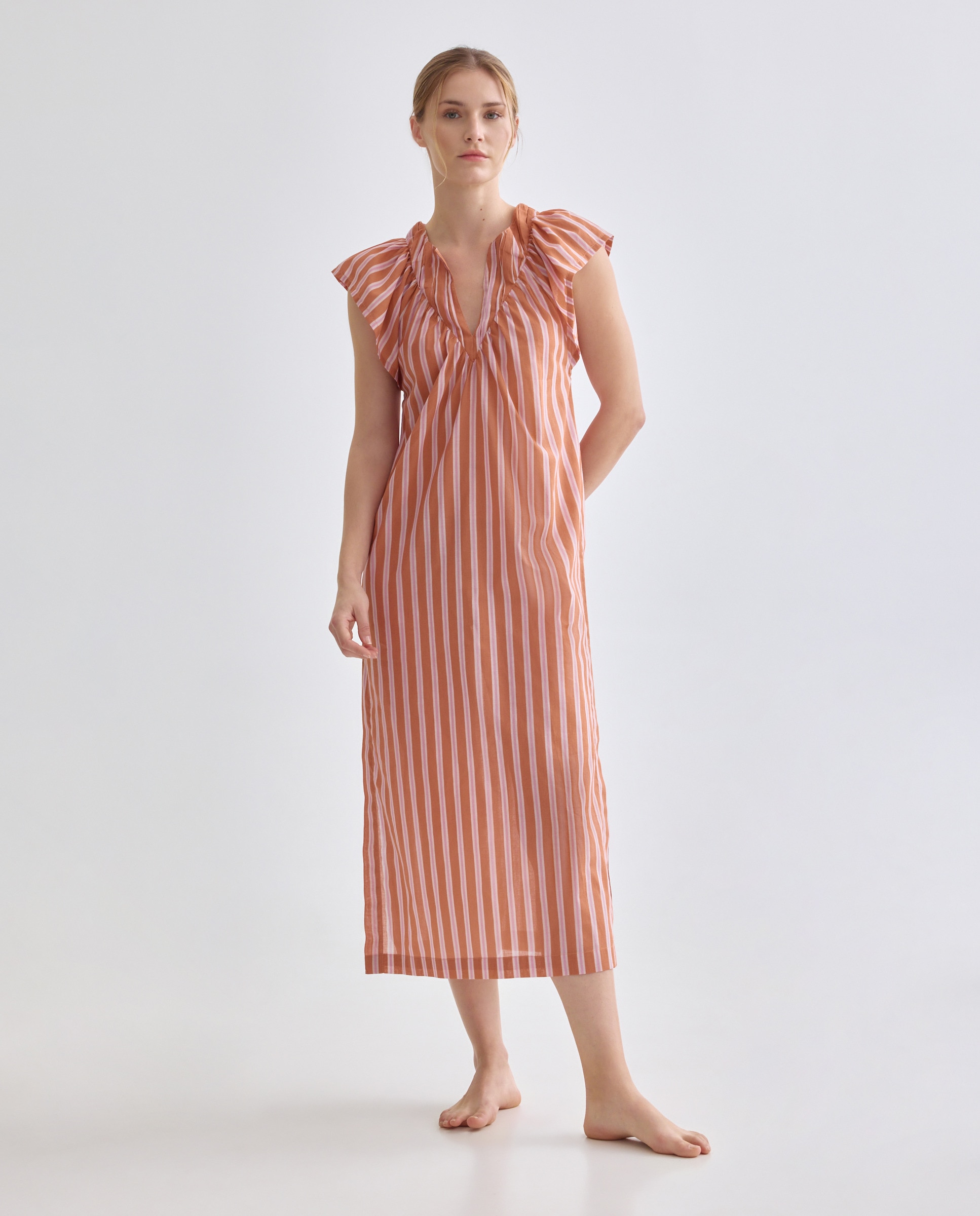 Imagen 0 de Caftán mujer largo algodón pico jaretas