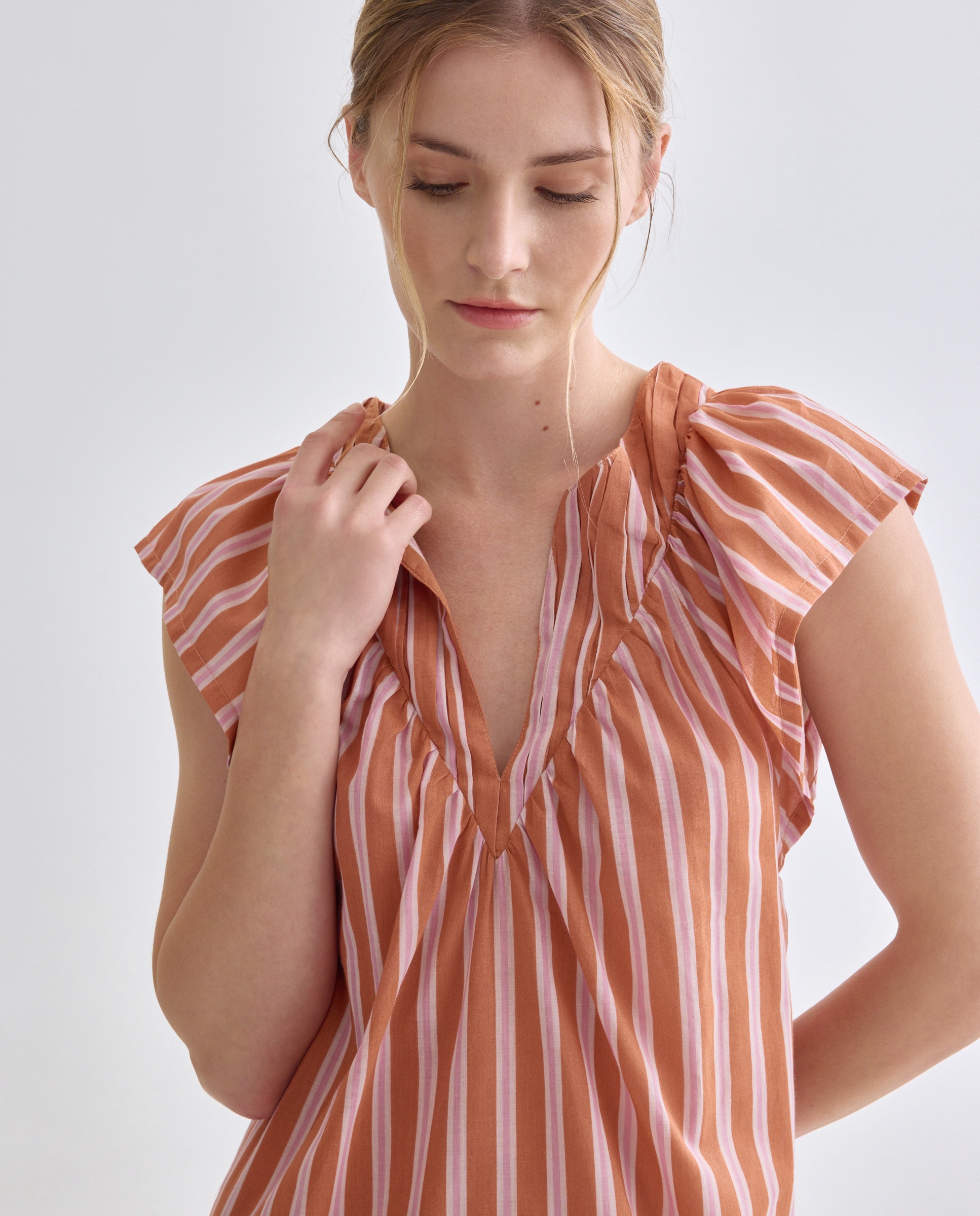 Caftán mujer largo algodón pico jaretas 200 Rosa-2