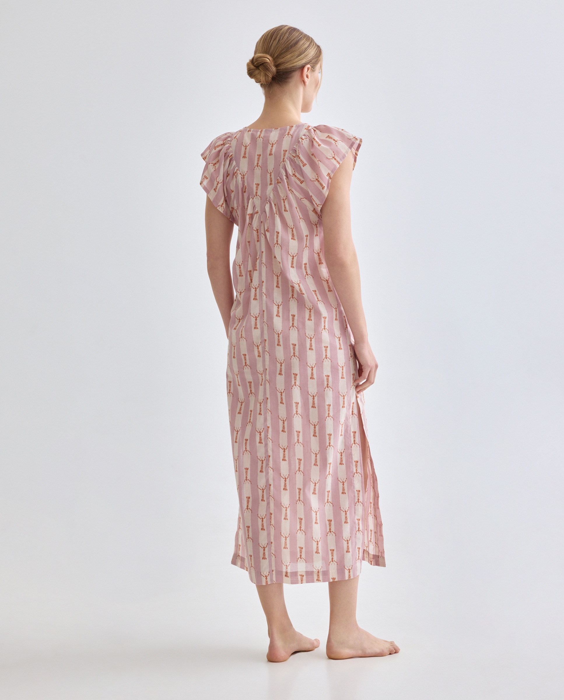 Caftán mujer largo algodón pico jaretas 240 Fucsia-3