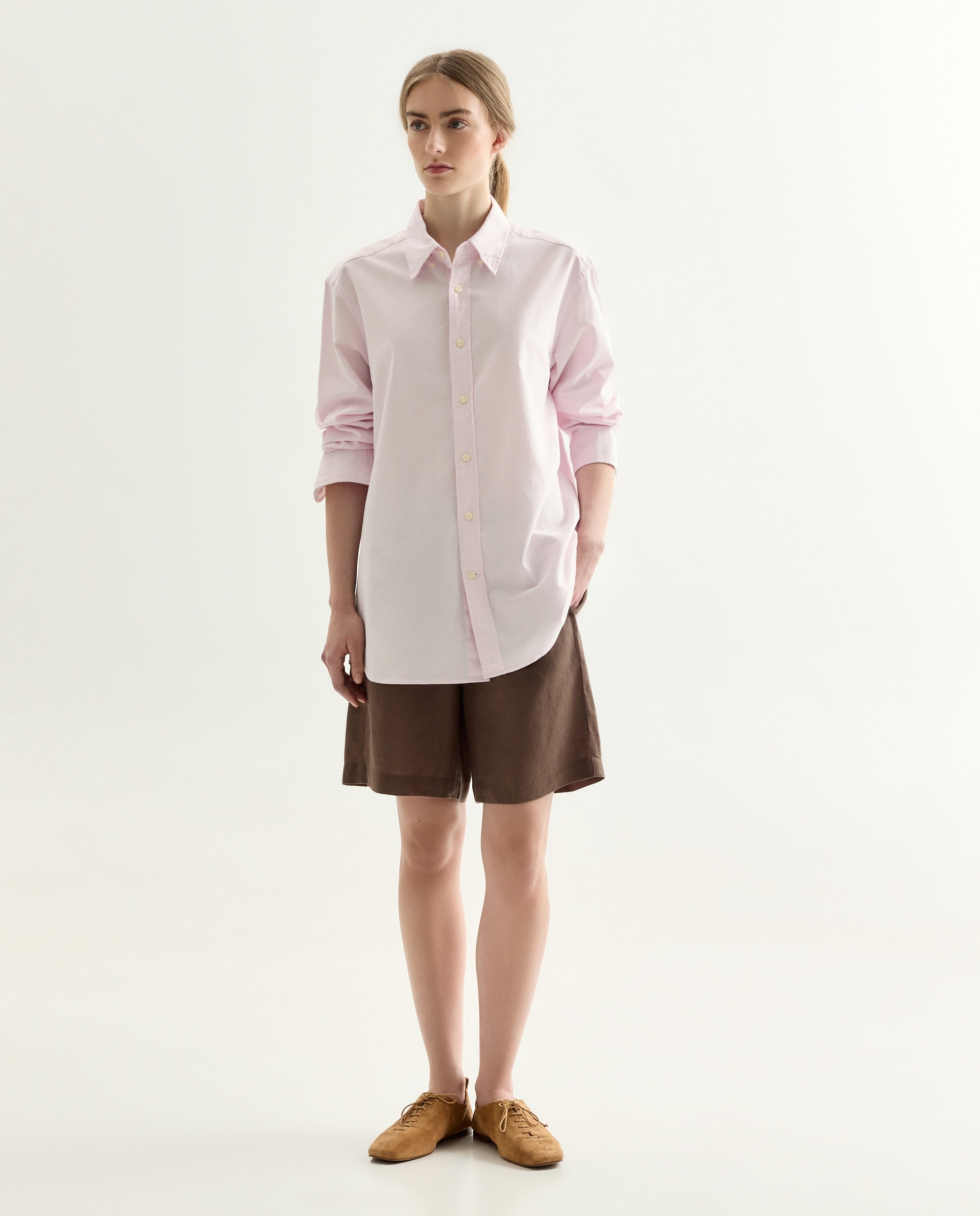 Sapatos Rasos com Atacadores Vison Claro-6