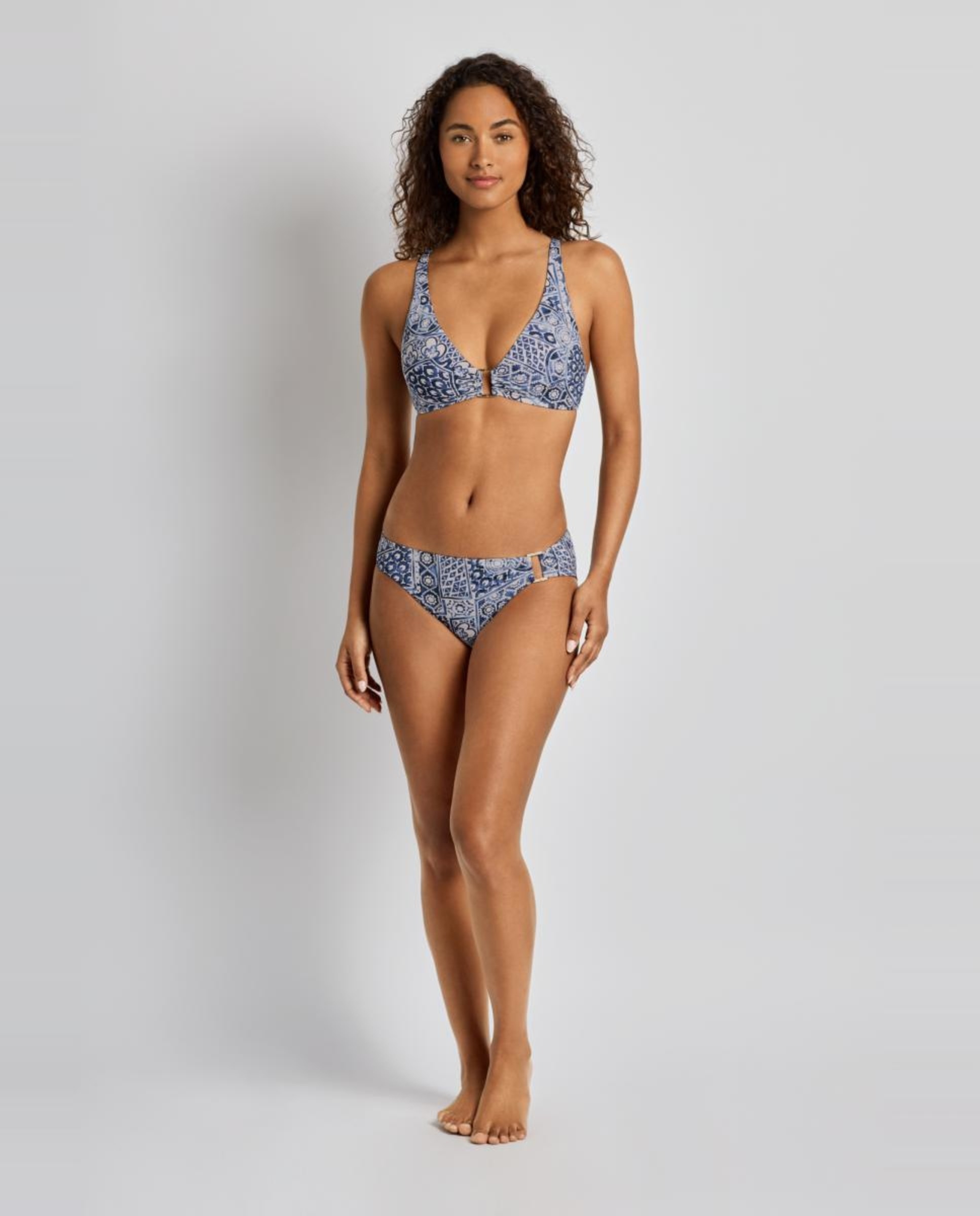 Top de Biquíni Triangular Estampado Azul-marinho-2