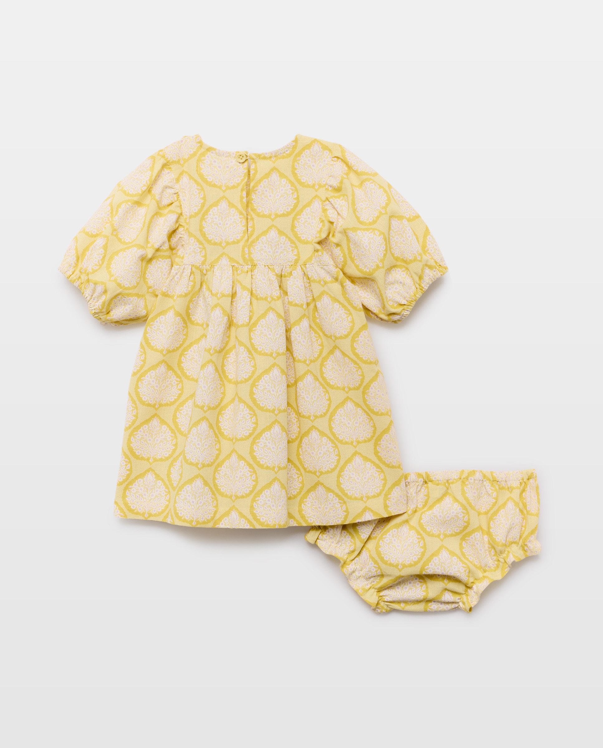 Vestido bebé niña de lino estampado Pistacho-2