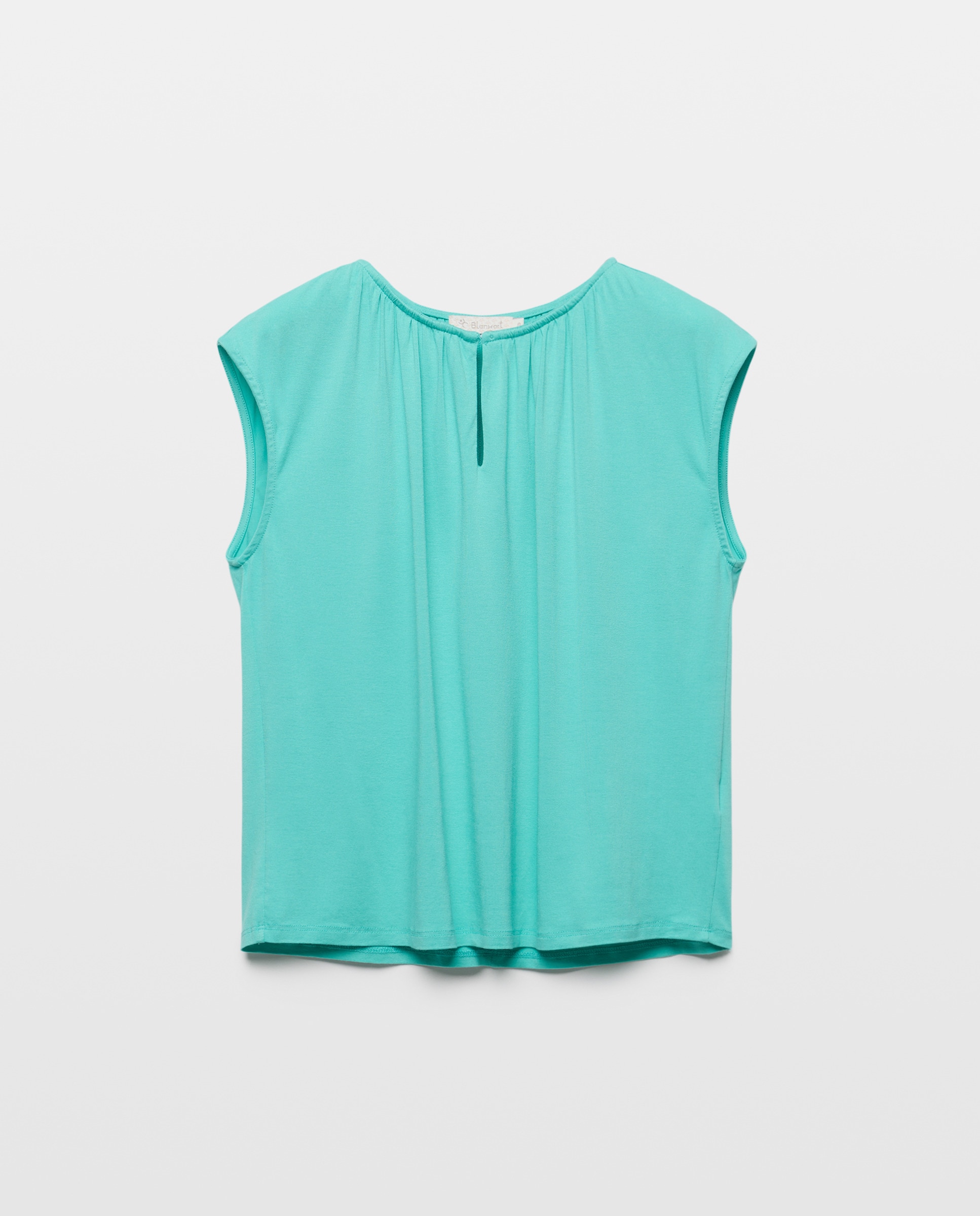 Blusa sem Mangas com Abertura Central Azul-claro-4