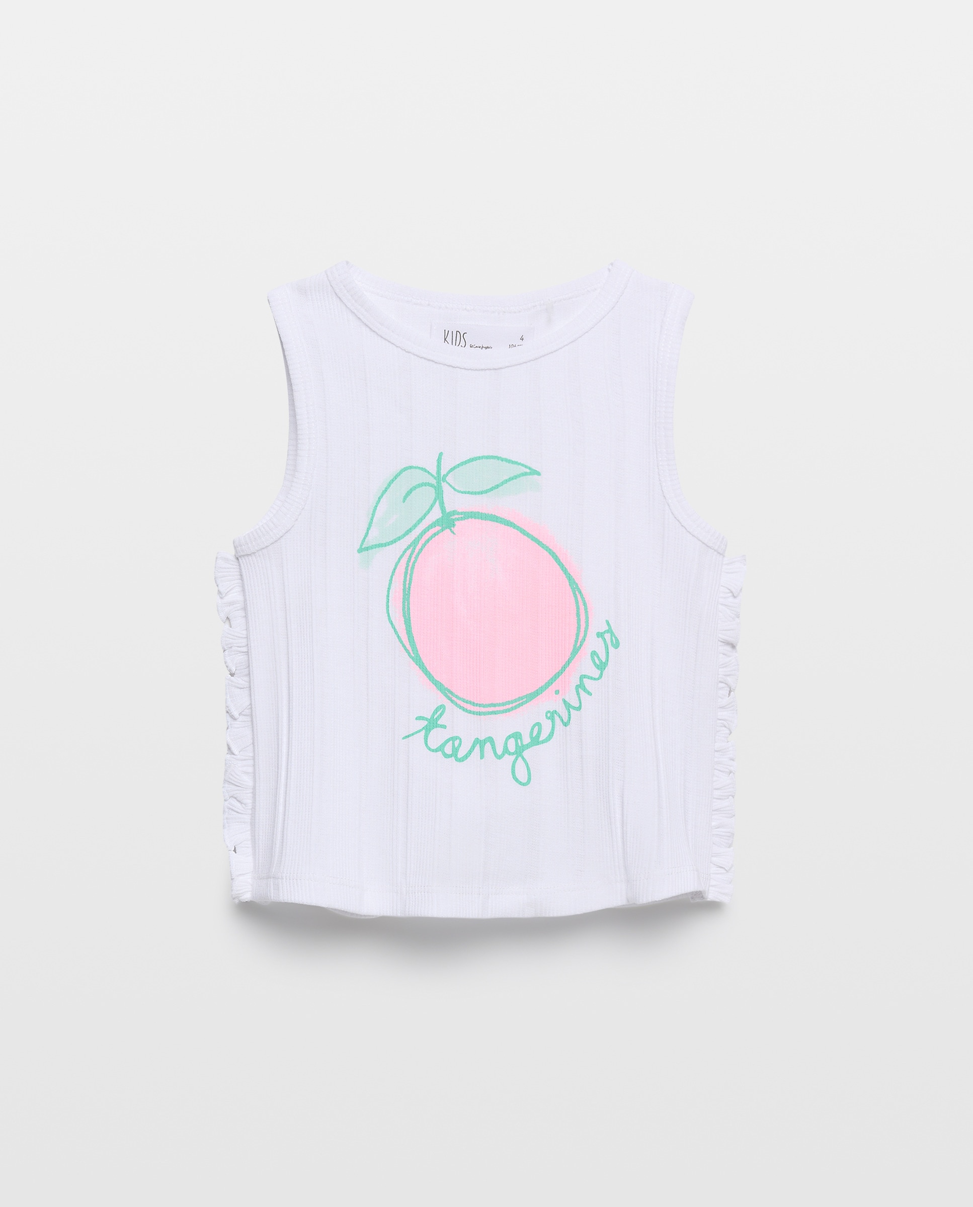 T-shirt de Alças com Folhos Laterais Branco-marfim-4