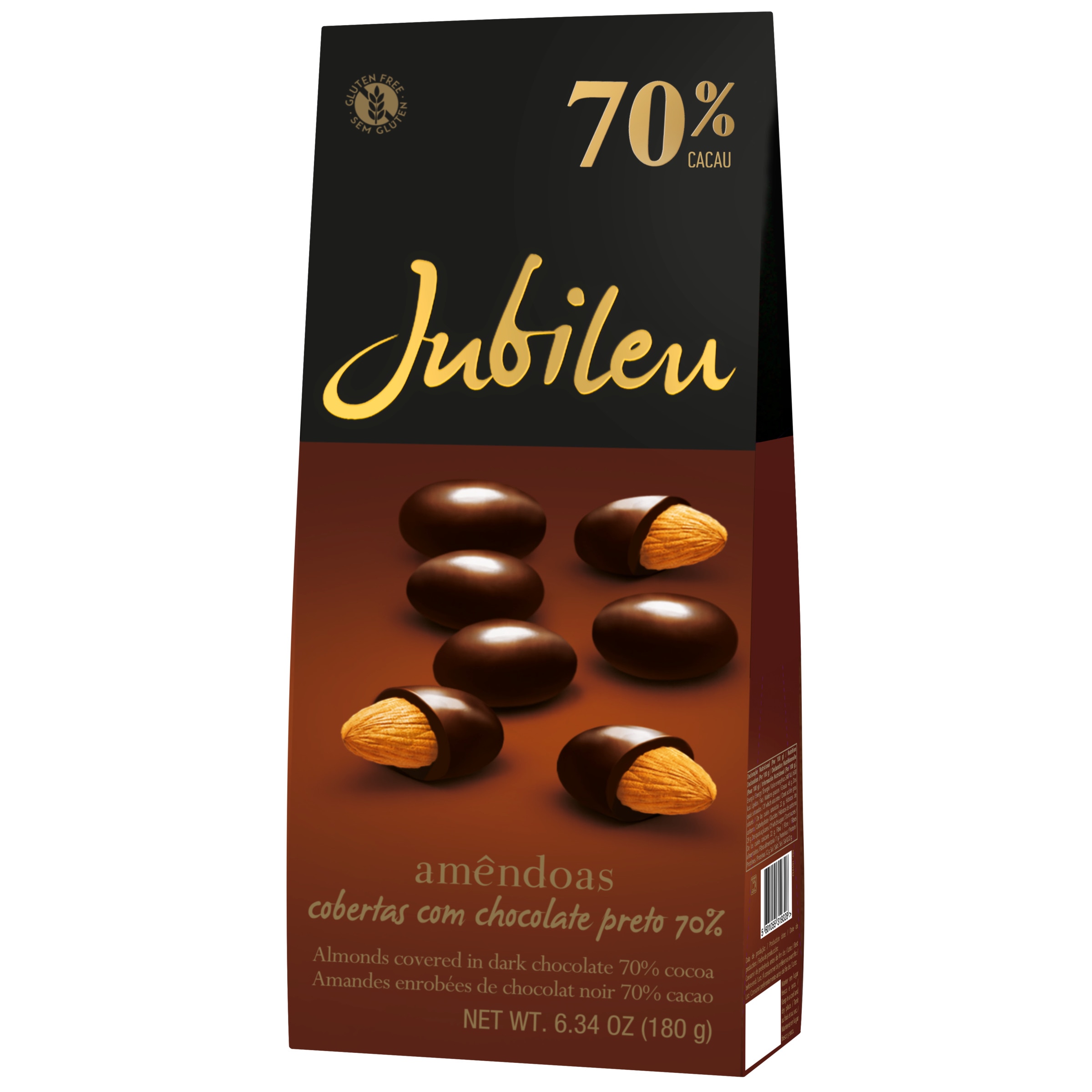 Amêndoas Cobertas com Chocolate Preto 70% Cacau embalagem 150 g