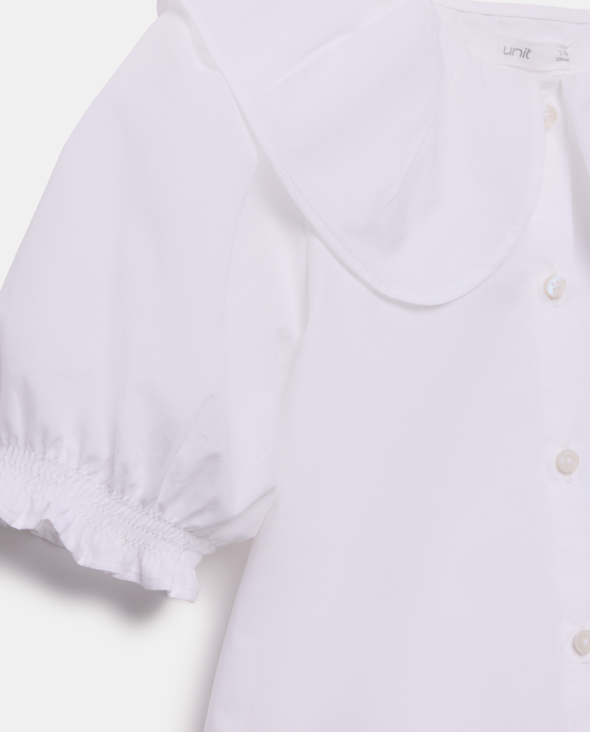 Blusa niña cuello volante manga corta Blanco-3