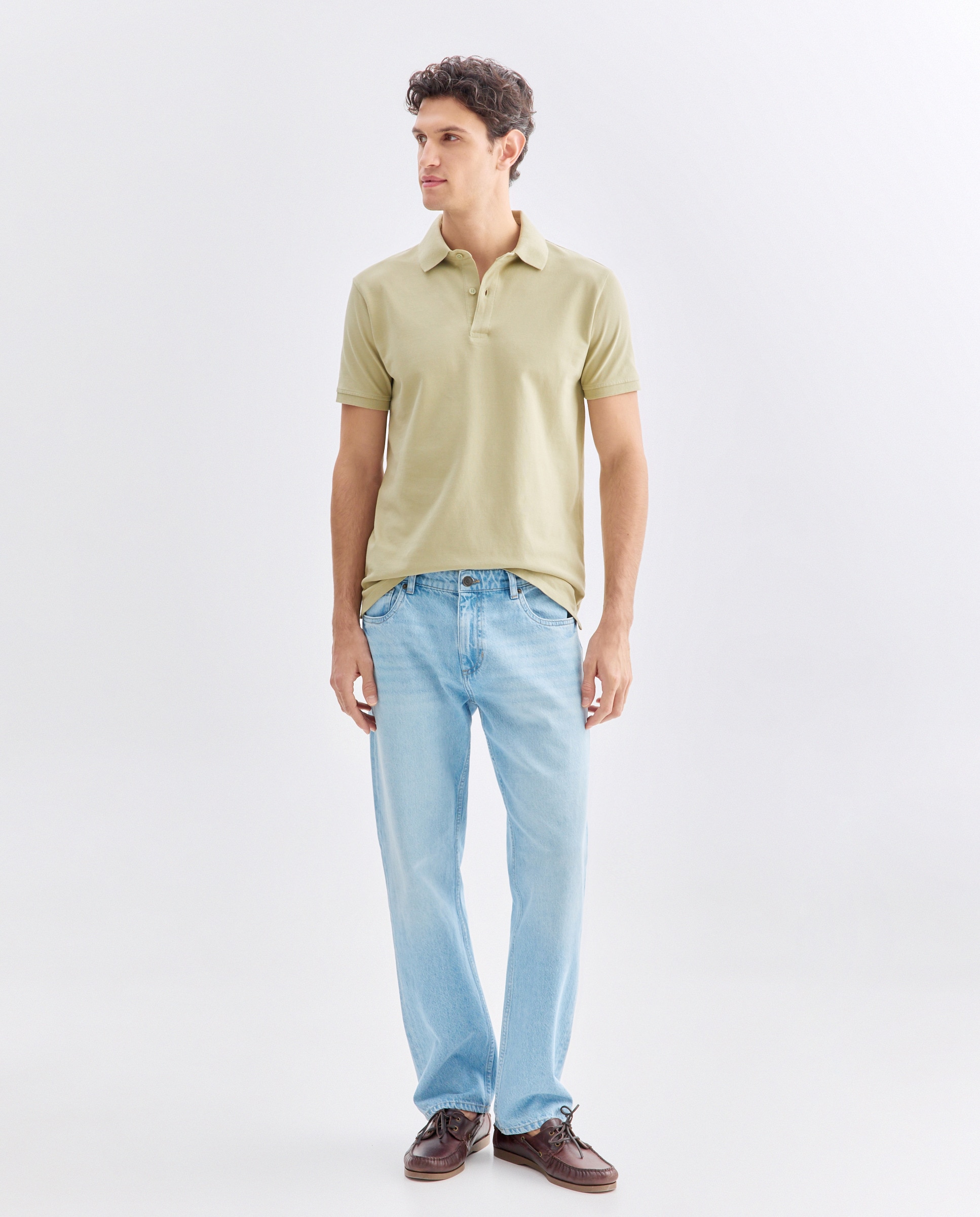 Polo de hombre manga corta pique lavado 510 Verde claro-2