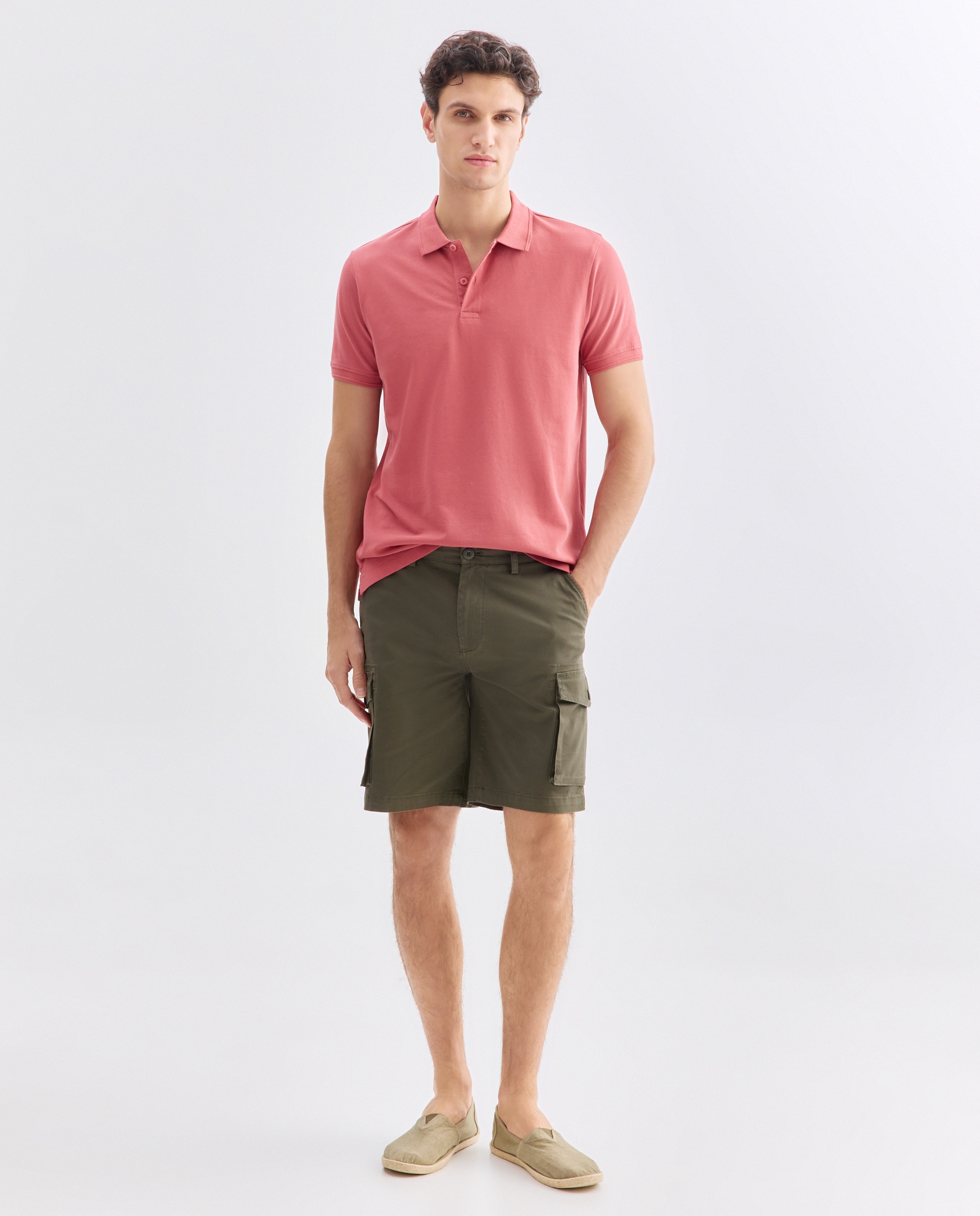 Polo manga corta piqué lavado 230 Rosa oscuro-2