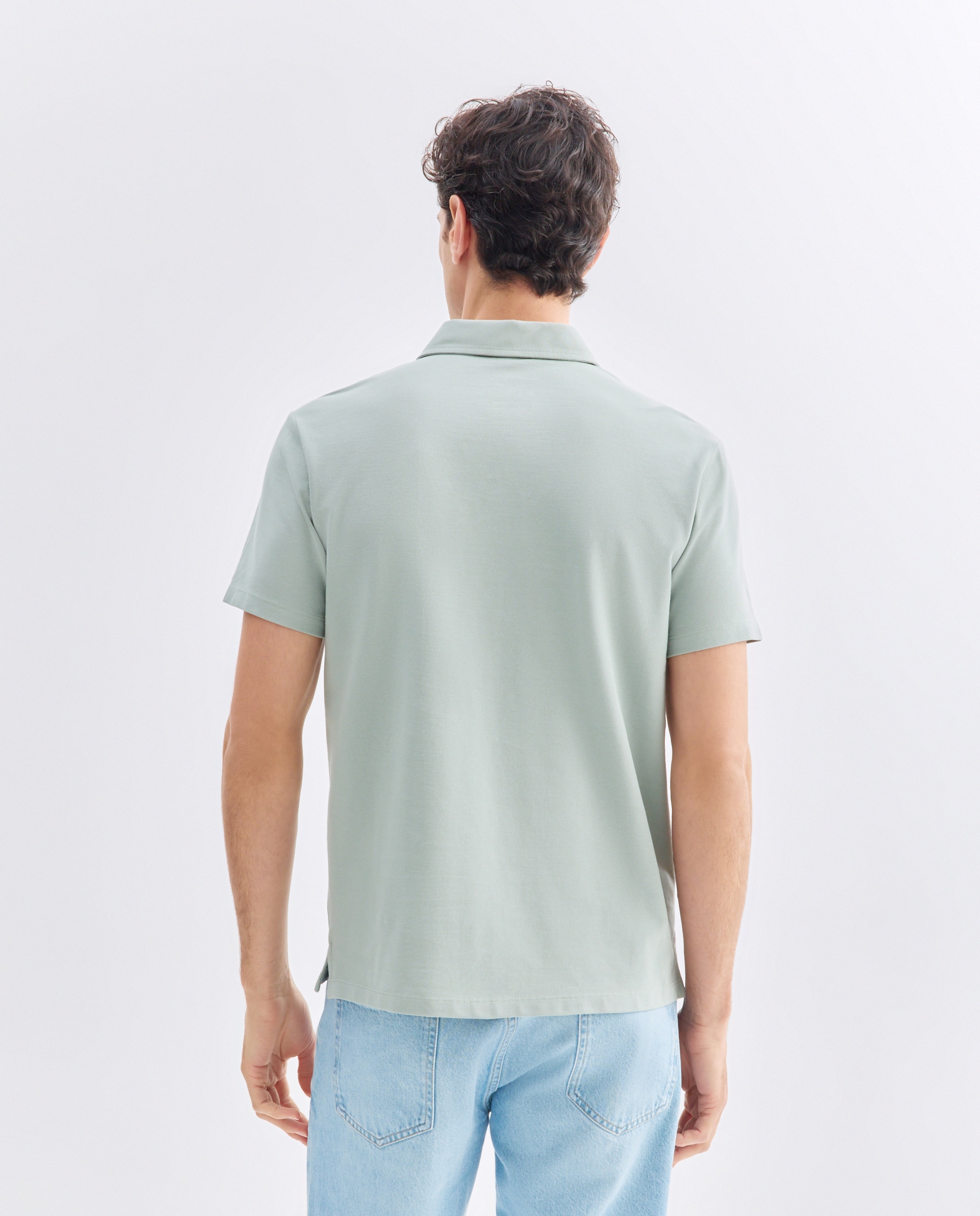Polo manga corta piqué efecto lavado 510 Verde claro-3