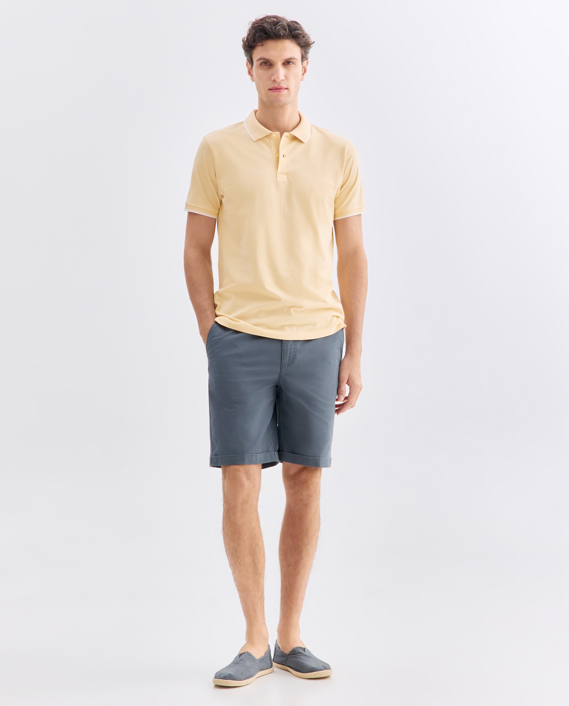 Polo de hombre manga corta raya color 310 Amarillo claro-2