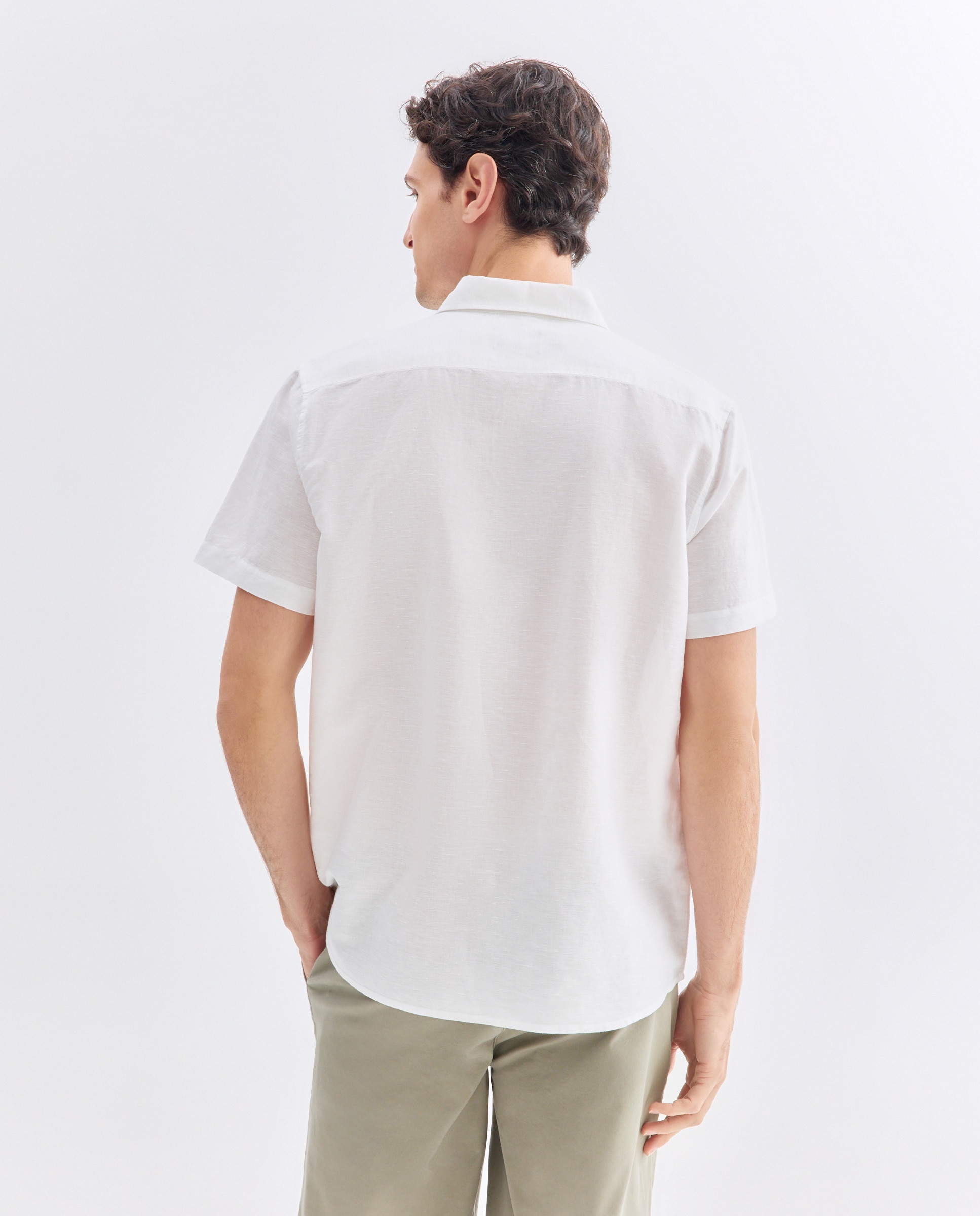 Camisa sport manga corta hombre con lino Blanco-3