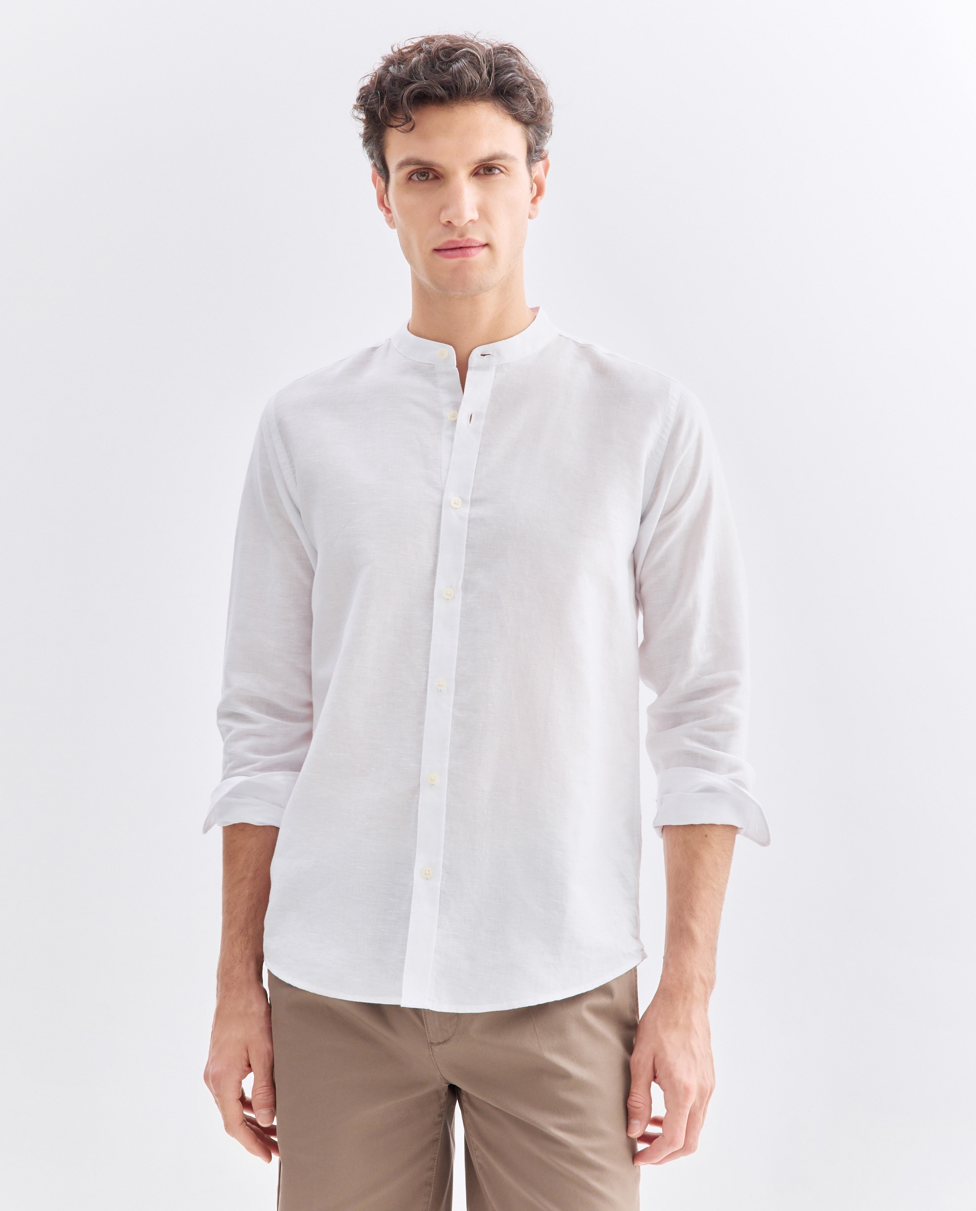 Imagen 0 de Camisa sport hombre lino y algodón lisa cuello mao