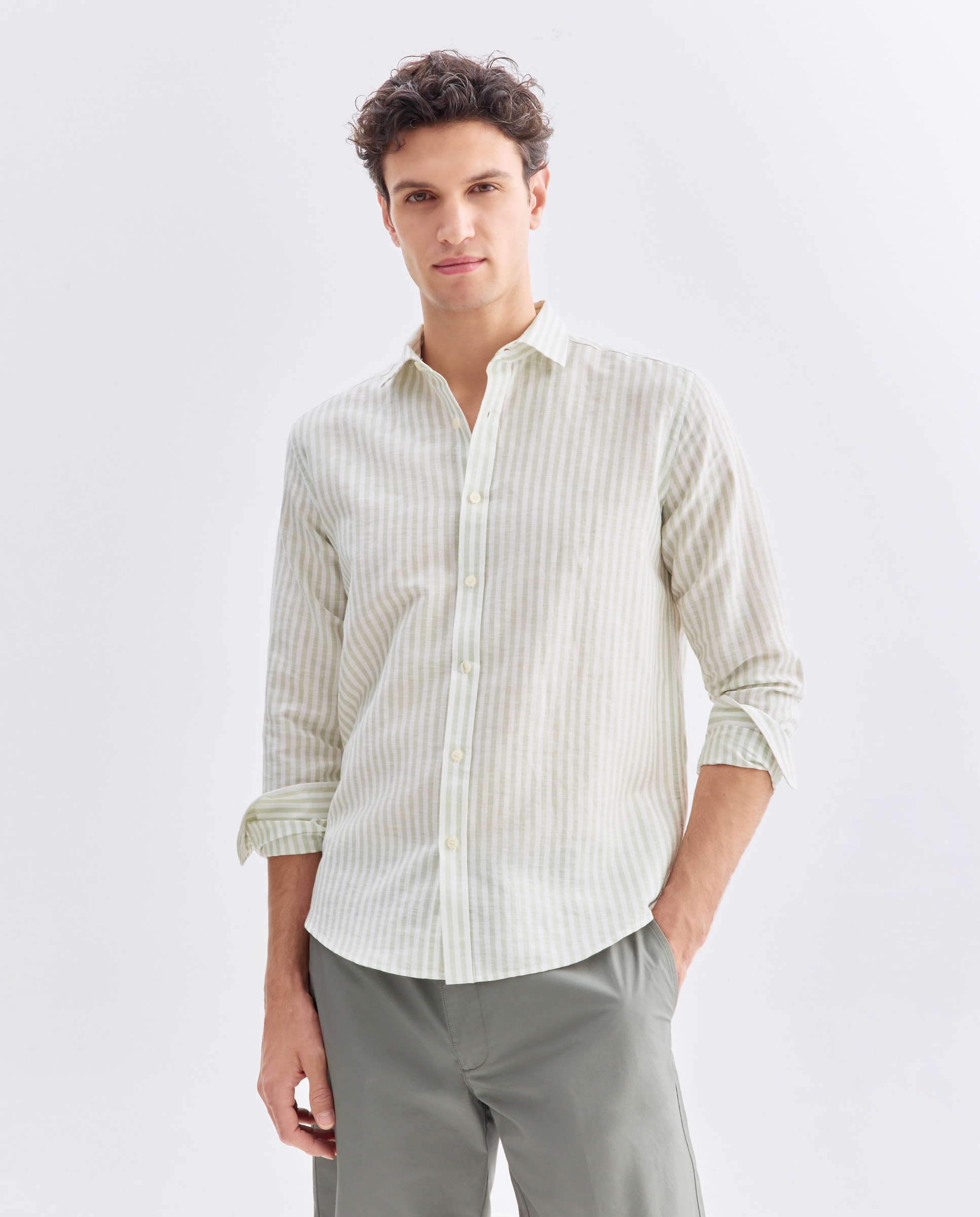 Imagen 0 de Camisa sport hombre lino y algodón rayas