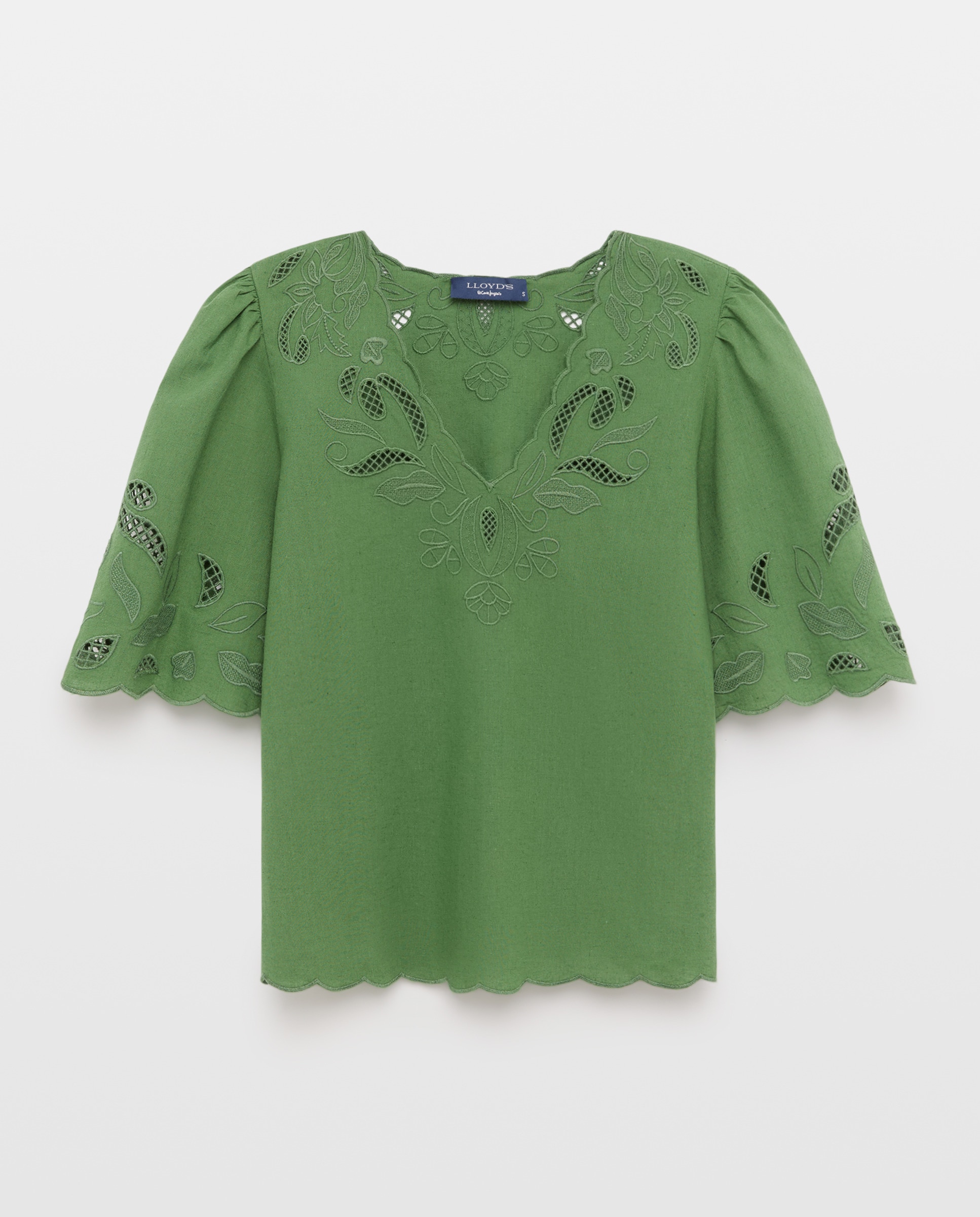 Imagem 0 de Blusa de Linho Perfurada com Manga Curta