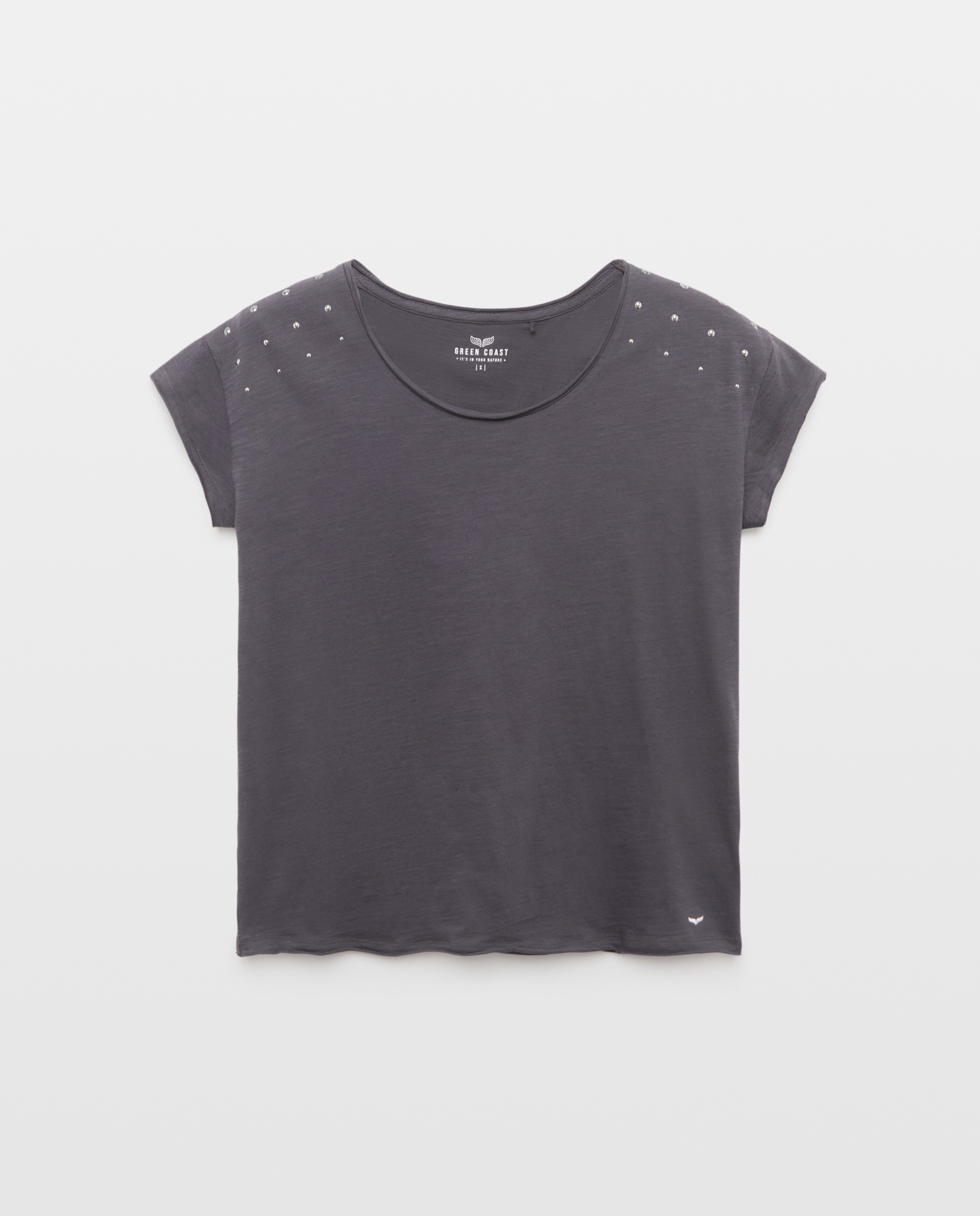 T-shirt com Decote em Onda e Tachas 830 Antracite-4