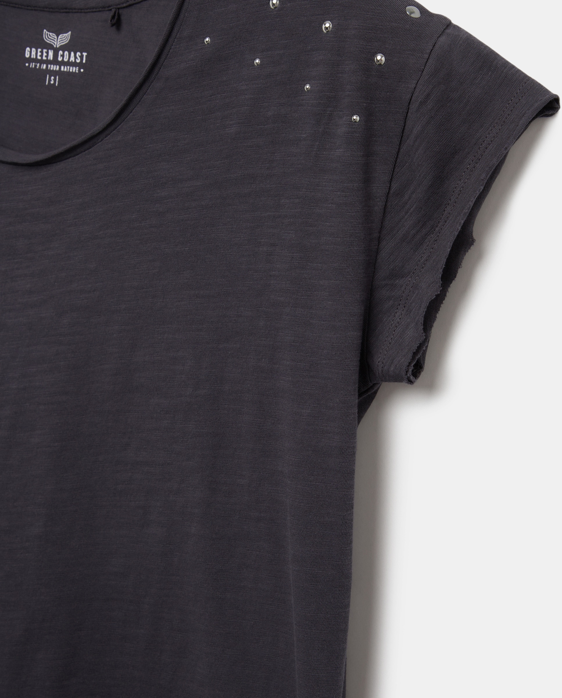 T-shirt com Decote em Onda e Tachas 830 Antracite-5