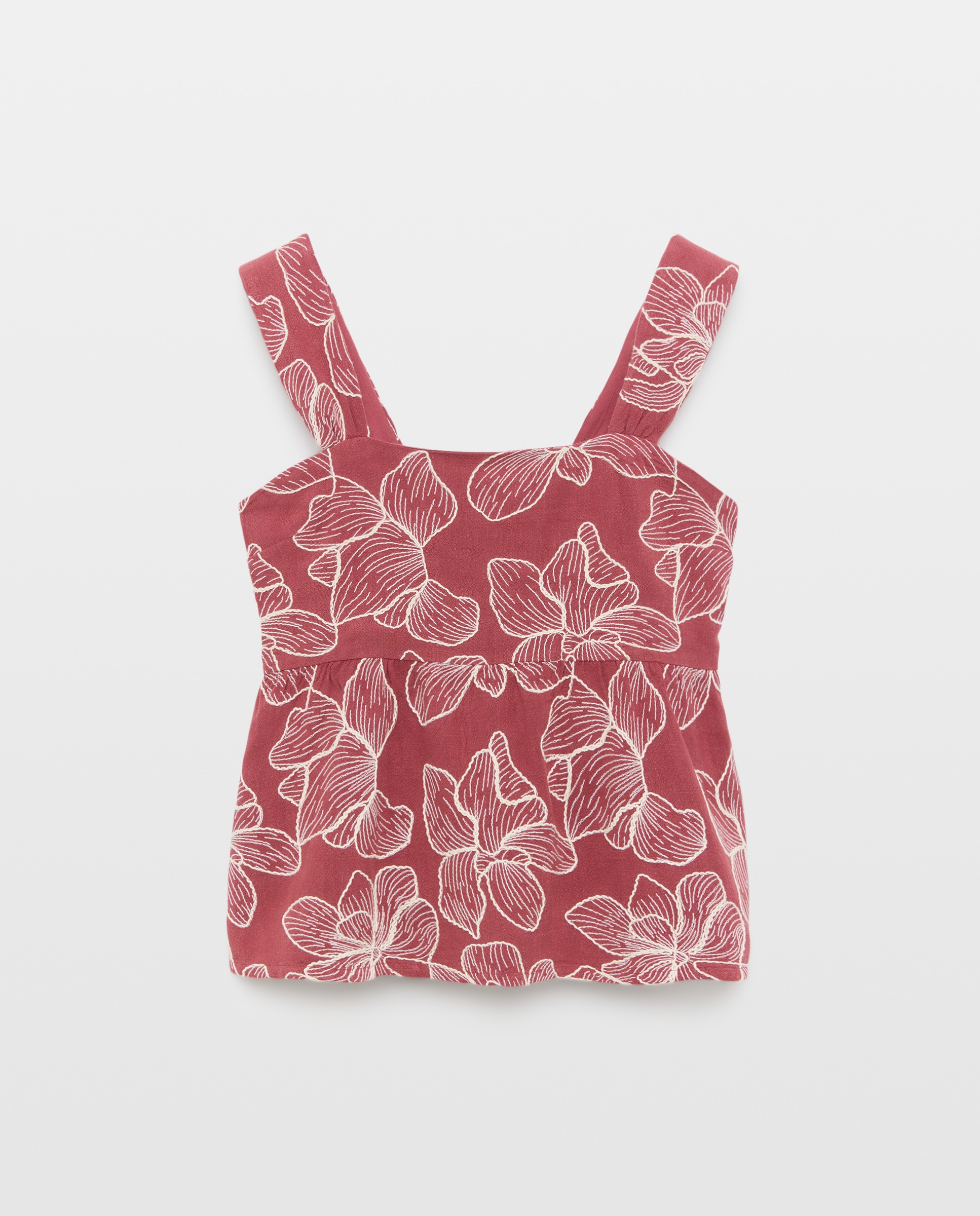 Top de Linho Bordado com Alças Castanho-4