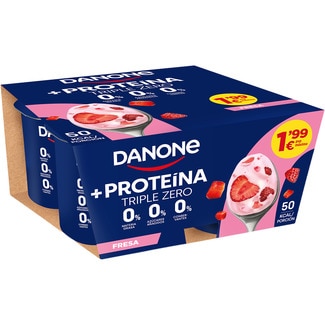 Protein yogur con proteínas con fresa desnatado 0% m.g. 0% azúcares añadidos pack 4 unidades 100 g sin gluten - Danone