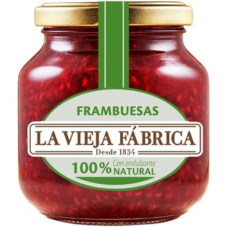 mermelada de frambuesas 100% natural con endulzante frasco 280 g - La Vieja Fabrica