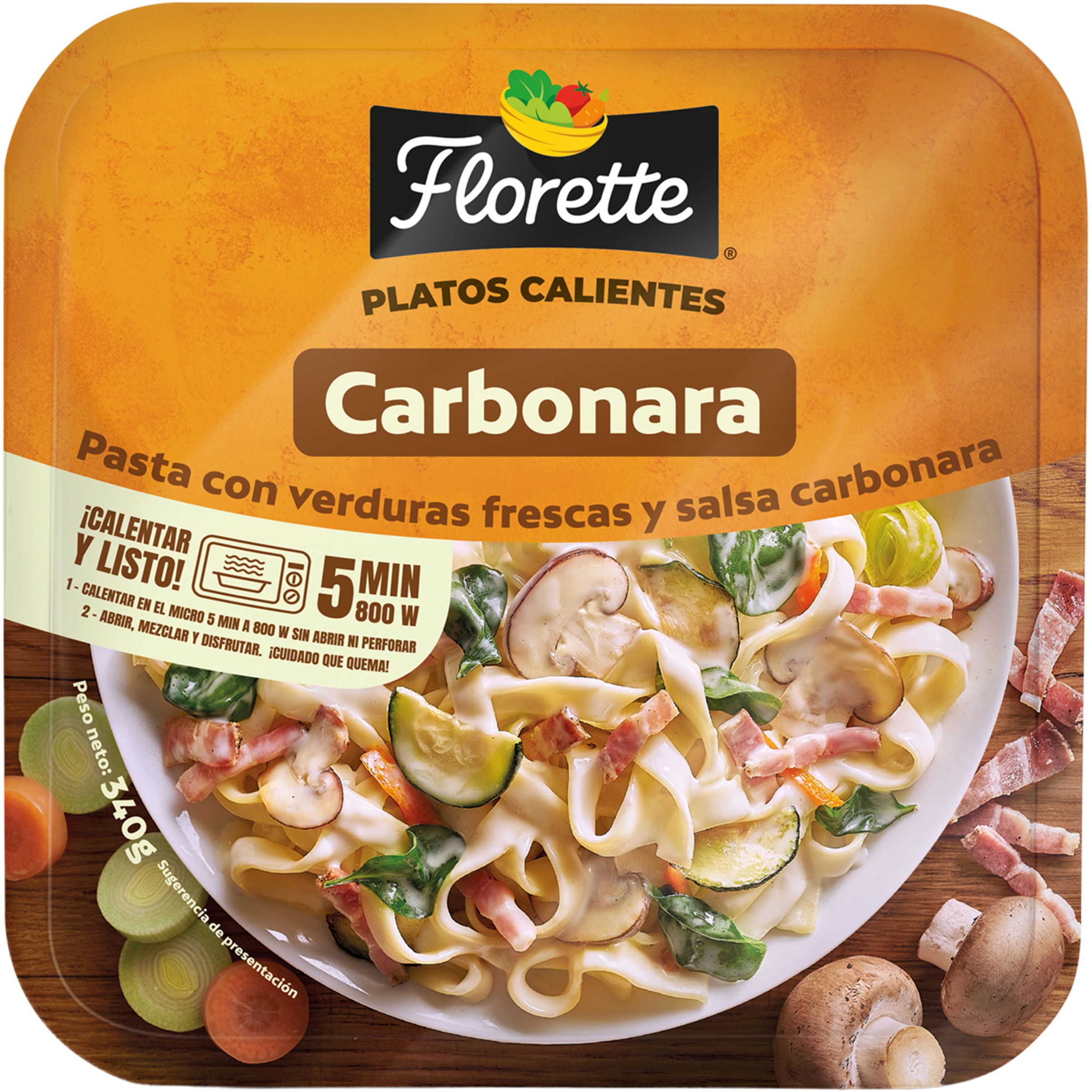 pasta con verduras frescas y salsa carbonara Platos Calientes tarrina 340 g