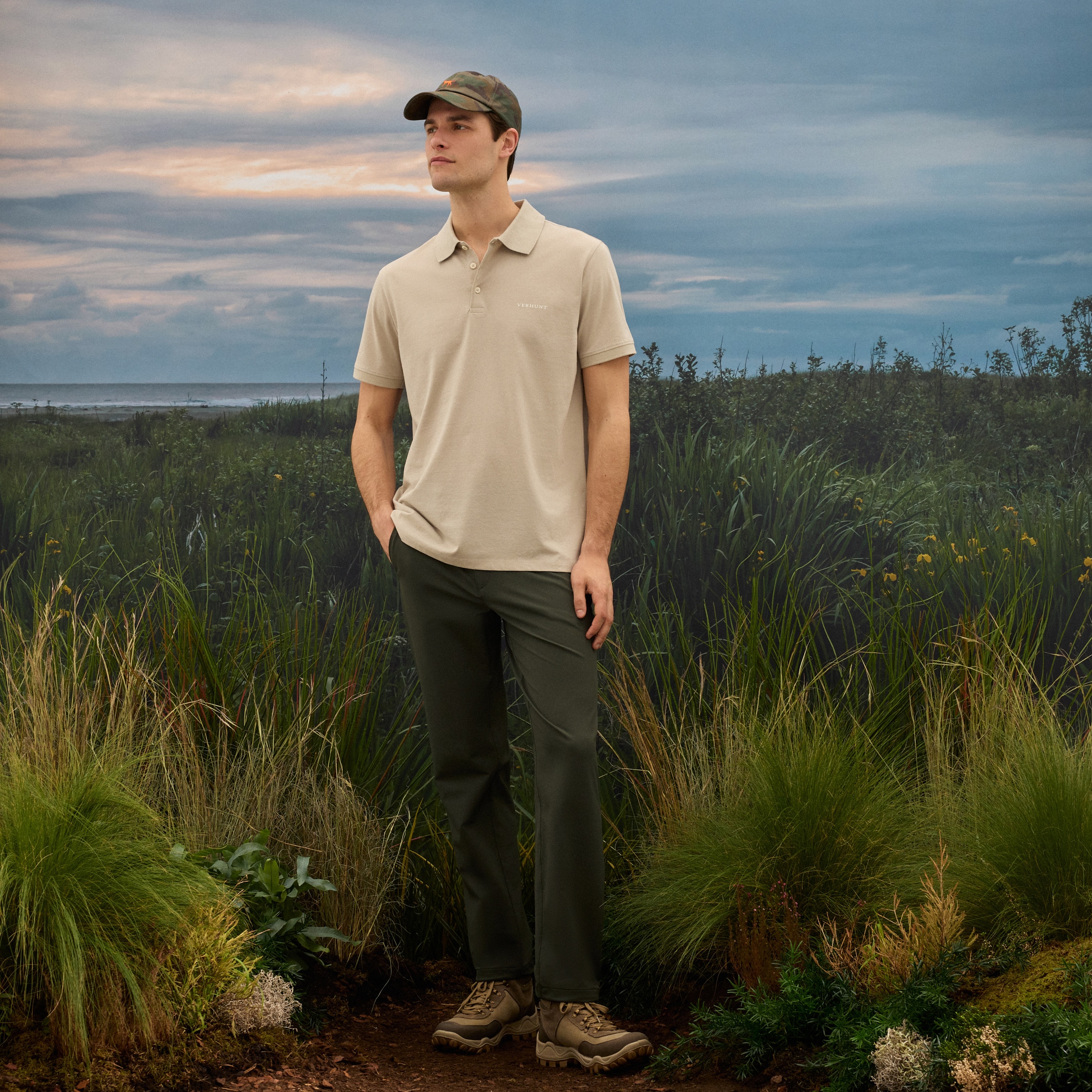 Polo Técnico de Homem Bege-2