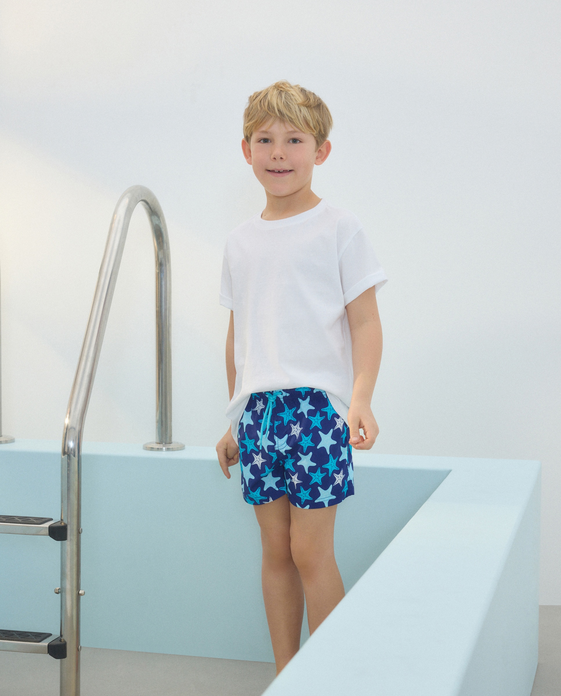 Calções de Banho com Estrelas-do-Mar Azul-2