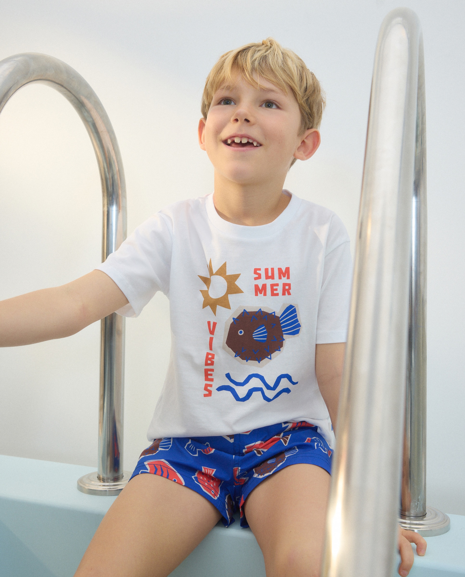 Calções de Banho com Estampados de Desenhos Azul-2