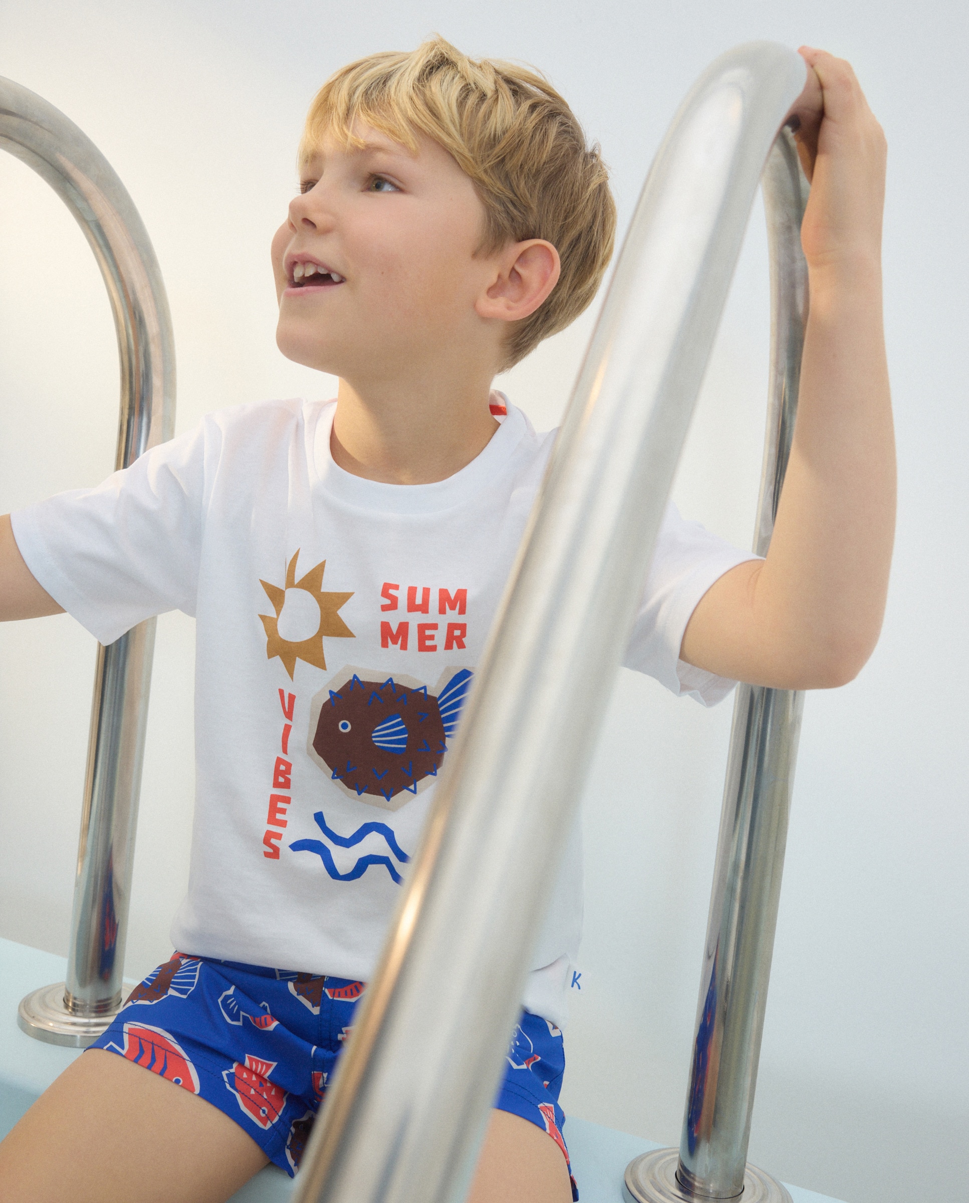 T-shirt de Algodão Joy Peixes de Perfil Branco-1