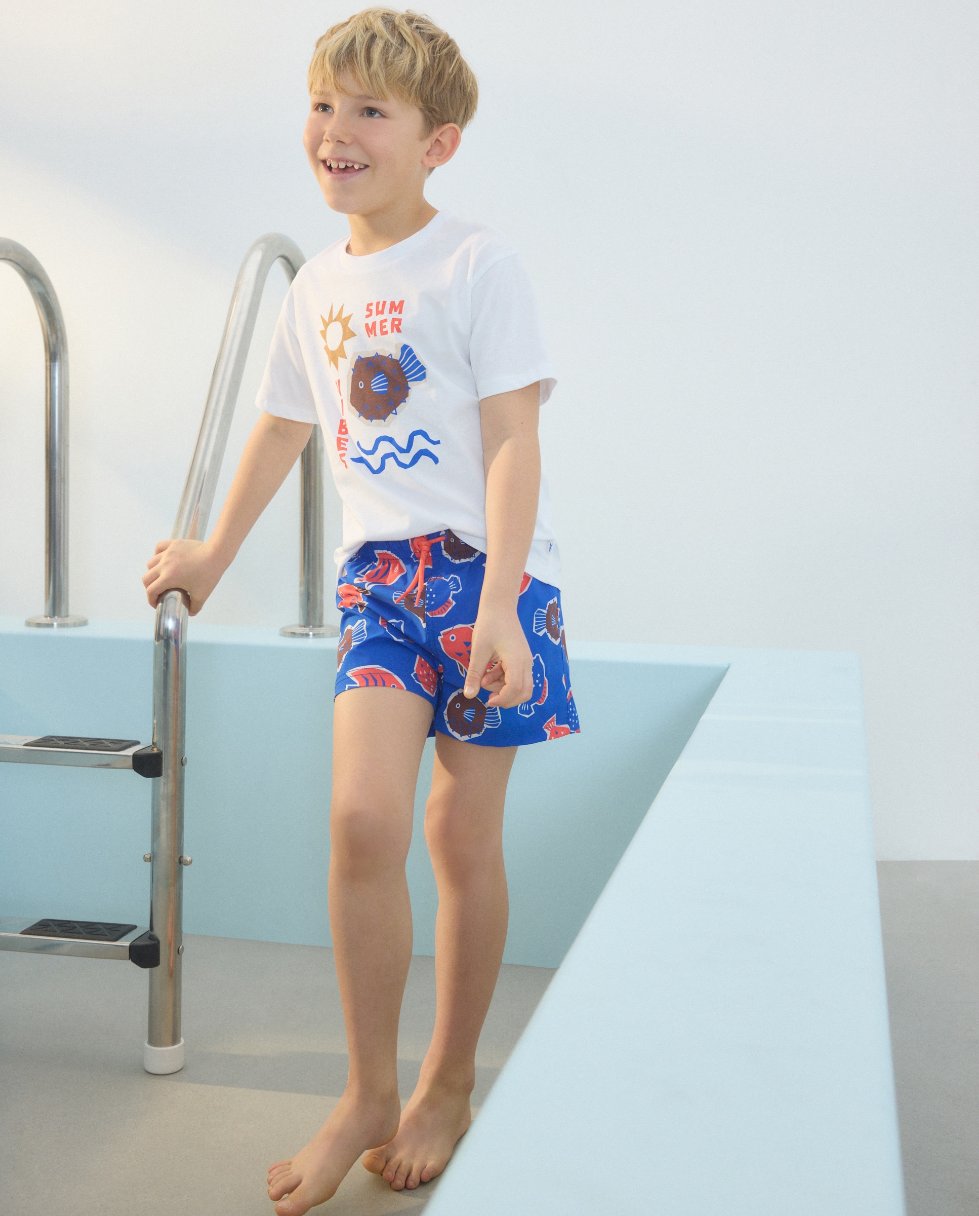 T-shirt de Algodão Joy Peixes de Perfil Branco-2