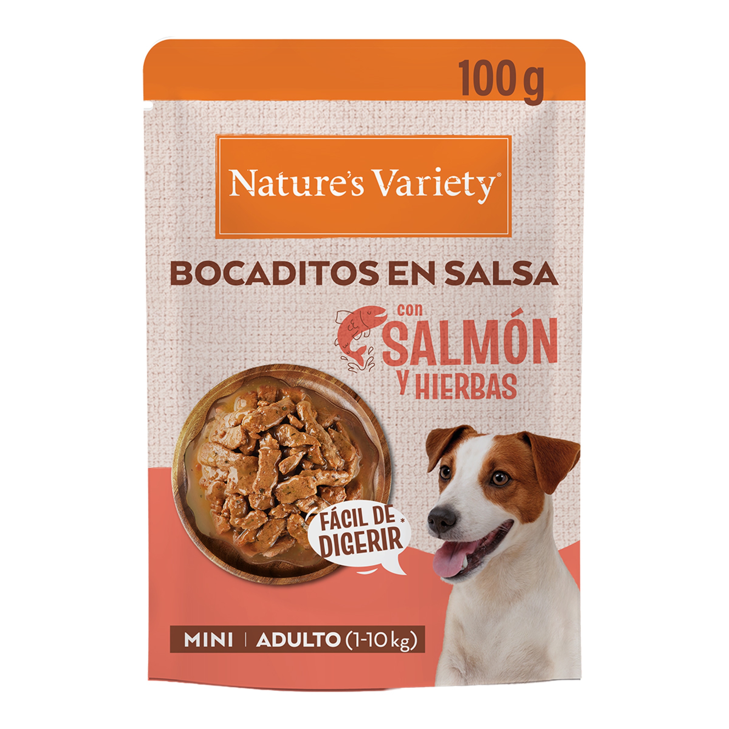 Imagen 0 de Comida húmeda para perros adultos mini Natures Variety bocaditos en salsa salmón y hierbas 100g