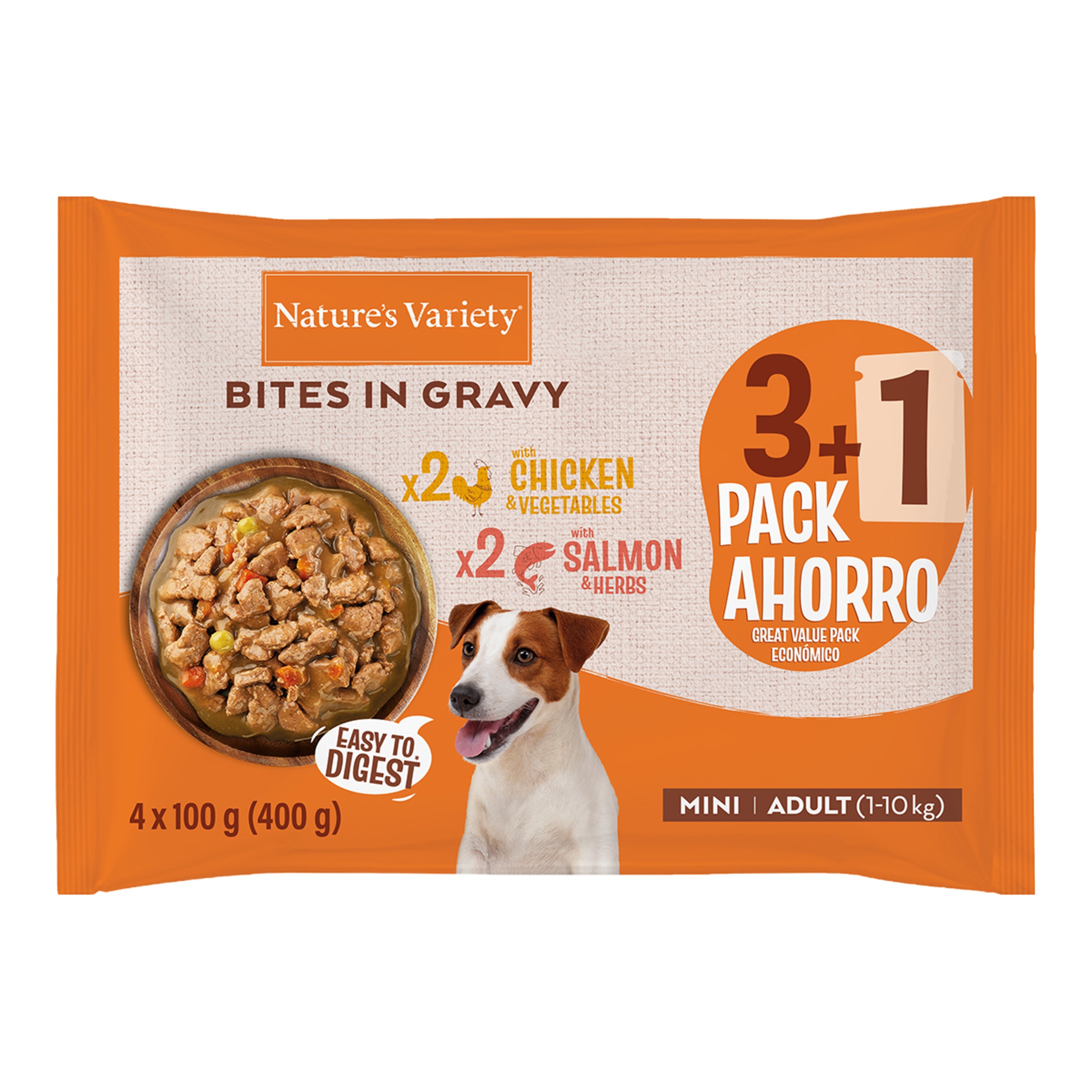 Imagen 0 de Comida húmeda para perros adultos mini Nature's Variety bocaditos en salsa pollo y salmón 4 x 100g