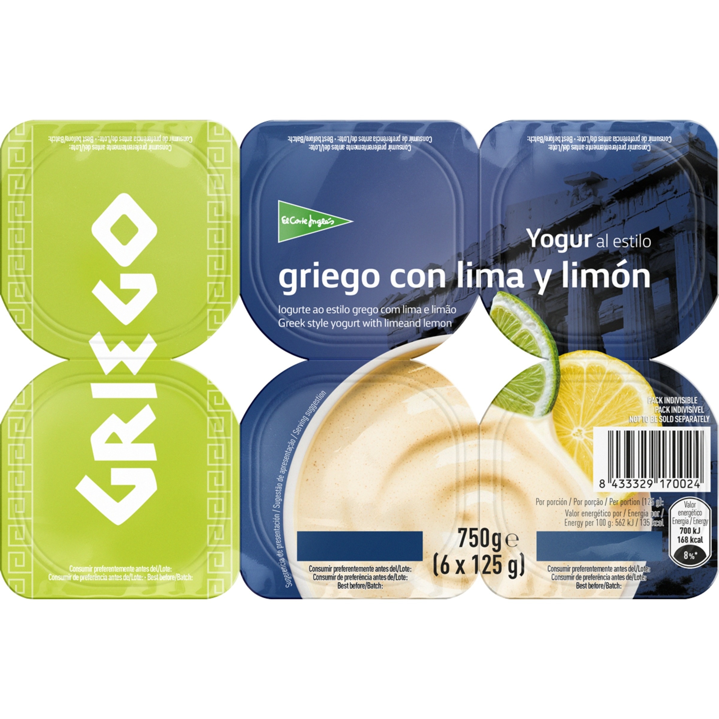Iogurte Grego Lima Pack 4 unidades embalagem 125 g