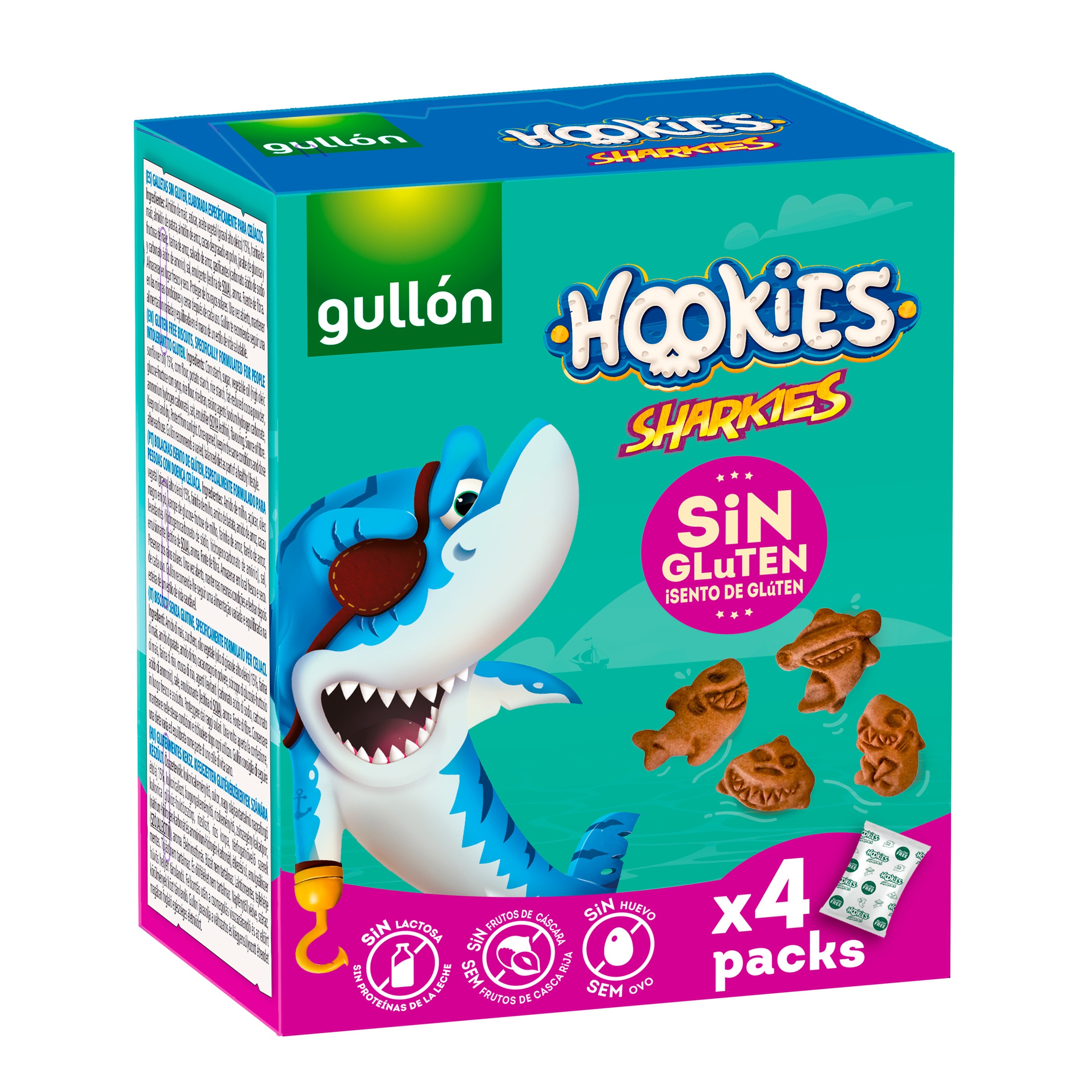 Bolachas Hookies Mini Sharkies Pack 4 unidades embalagem 40 g