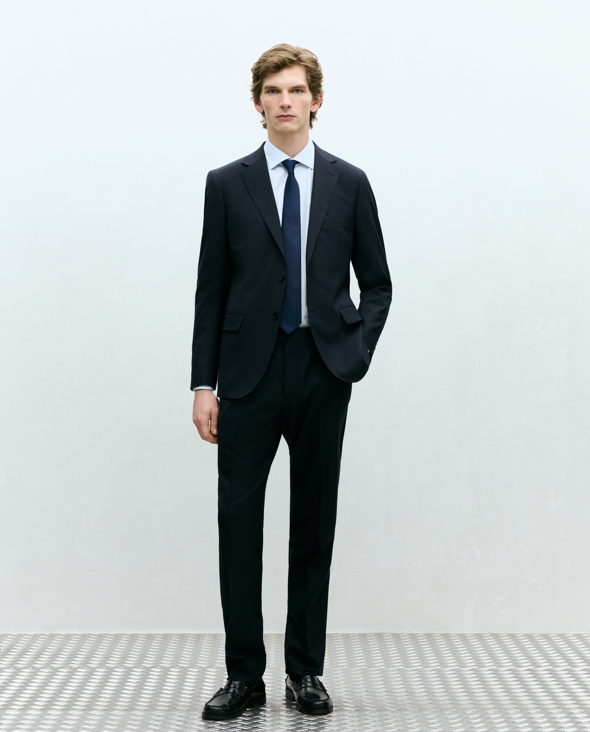 Calças Separate de Fato Regular com Lavagem Azul-marinho-1