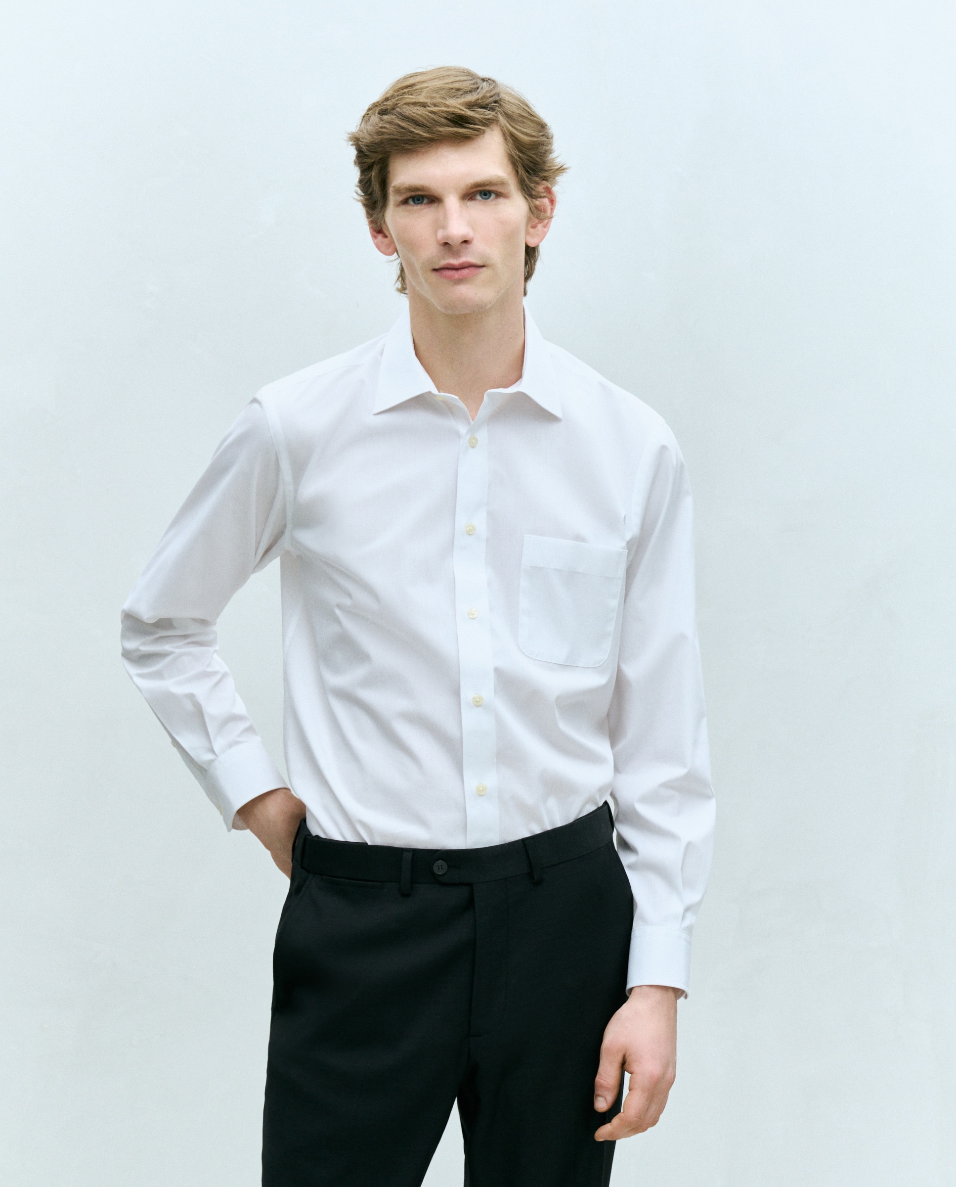 Camisa Classic Fit Clássico Popelina com Acabamento Eco Coolmax® Branco-1