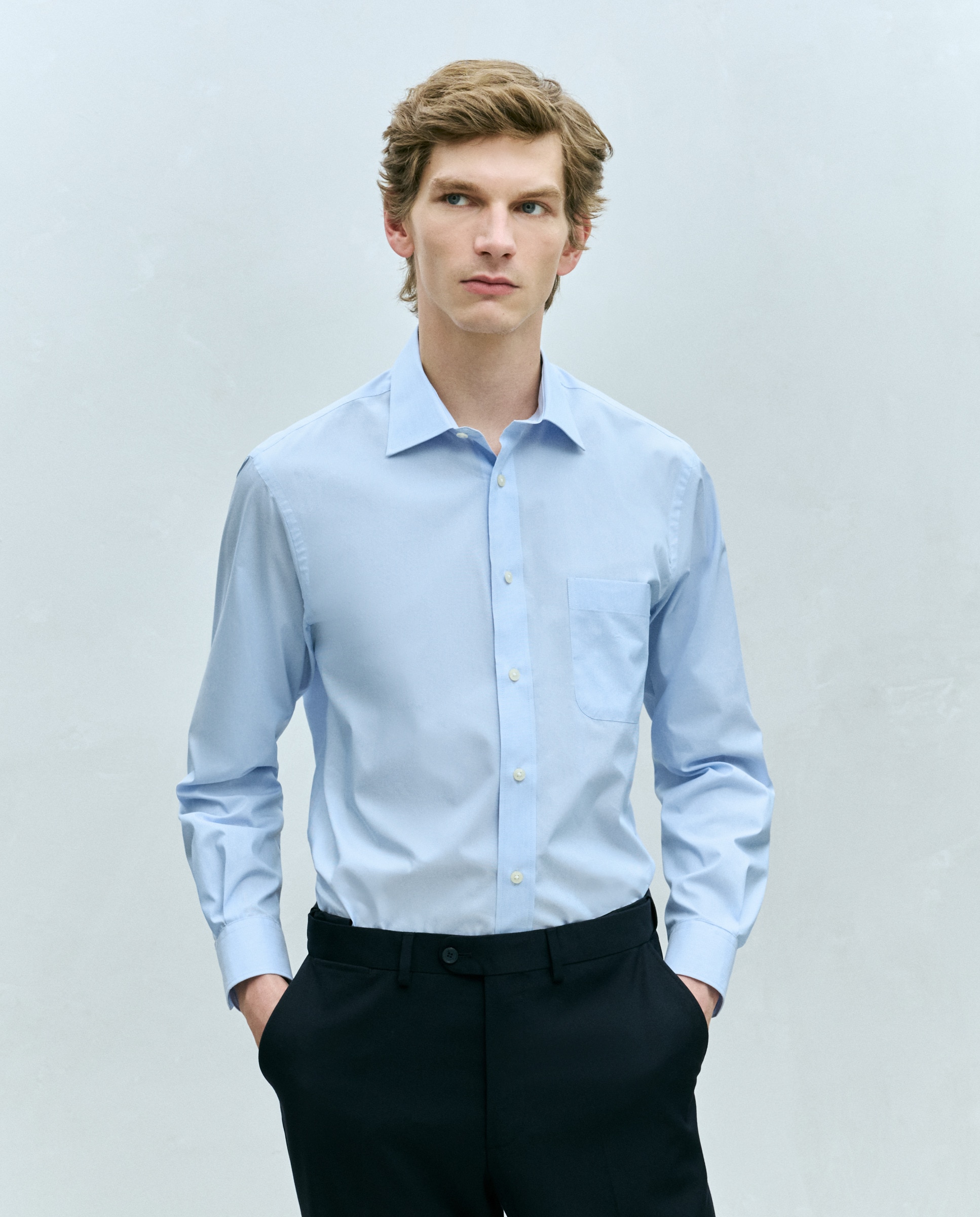 Camisa Classic Fit Clássico Popelina com Acabamento Eco Coolmax® Azul Céu-1