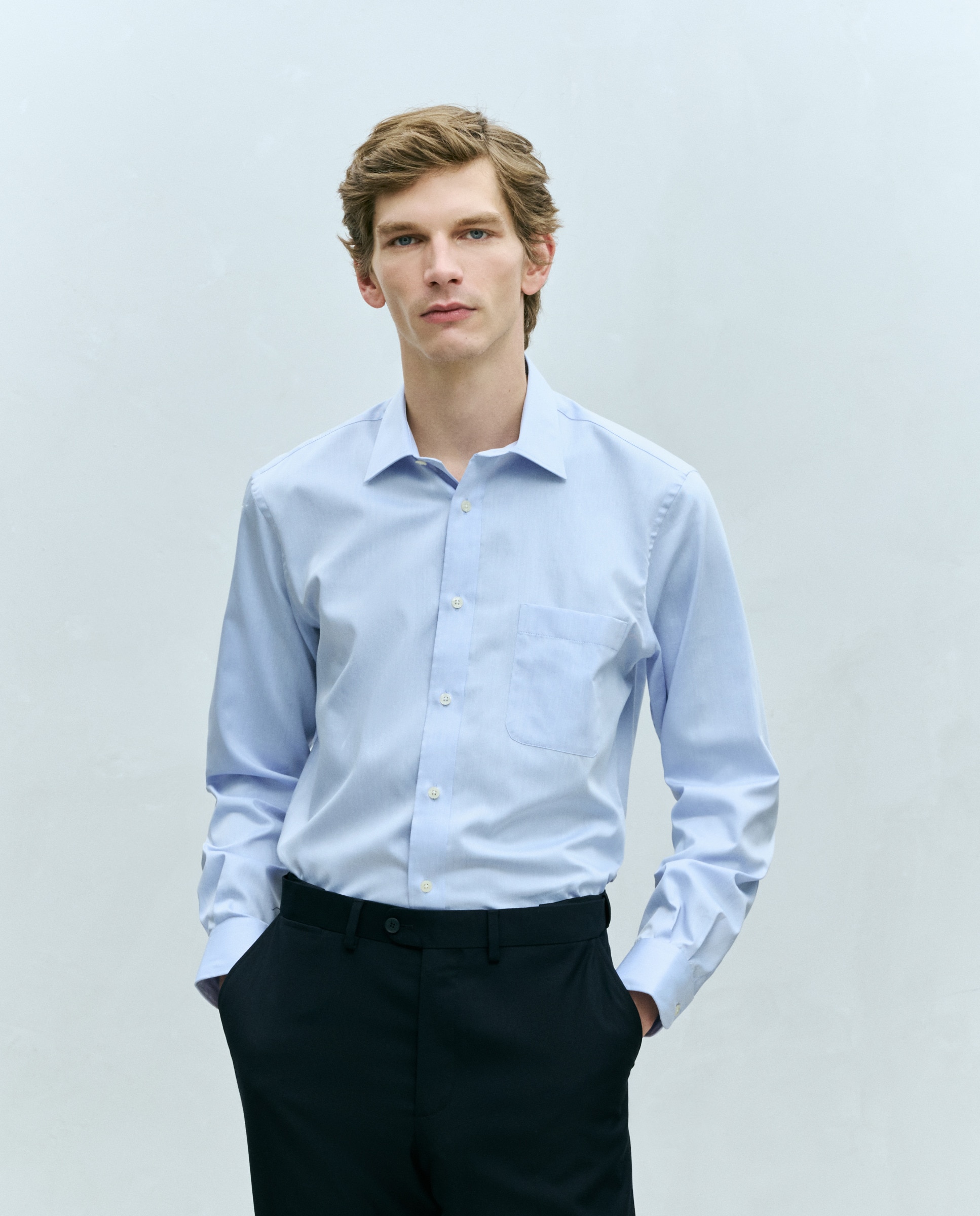 Camisa Formal com Padrão Espinha de Peixe Azul-1
