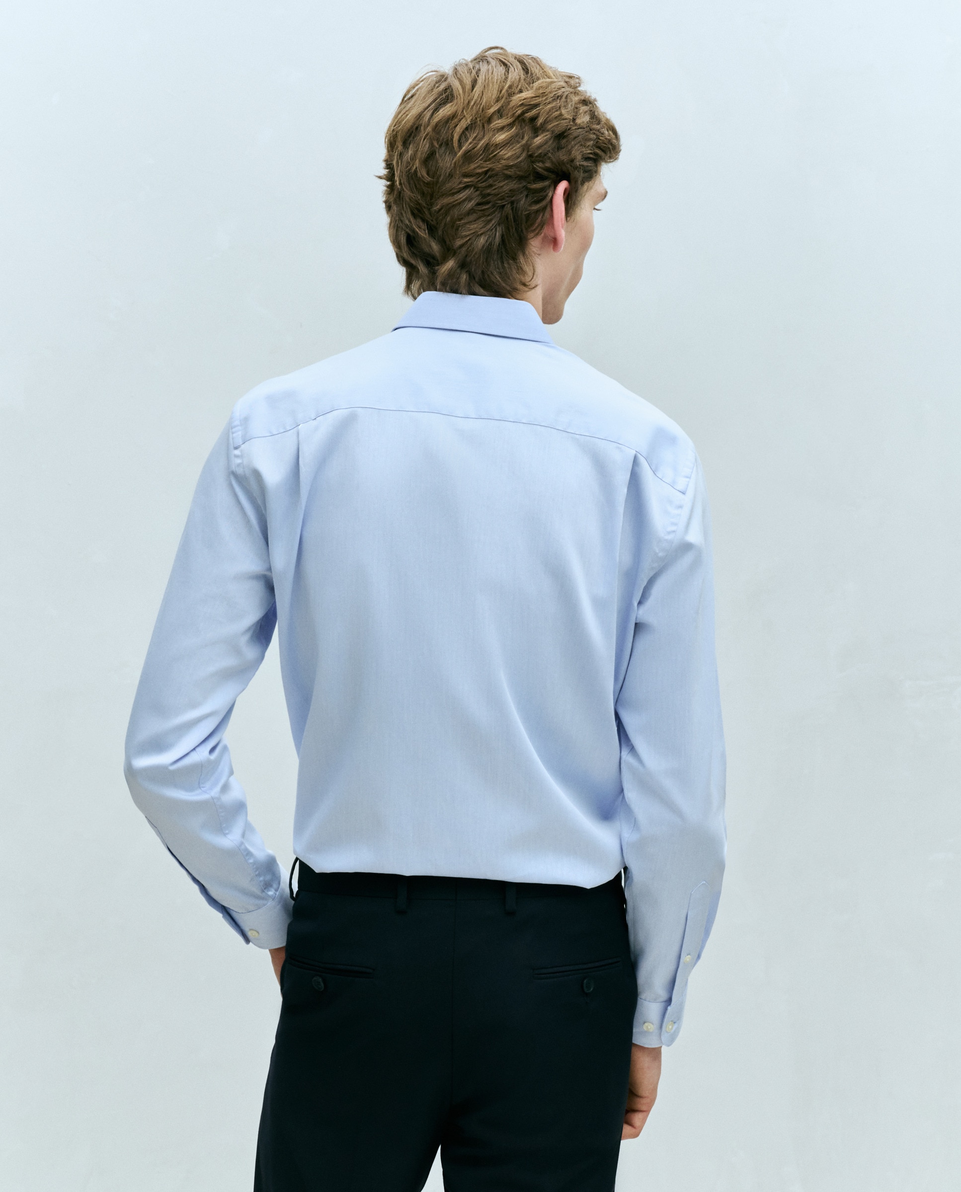 Camisa Formal com Padrão Espinha de Peixe Azul-3