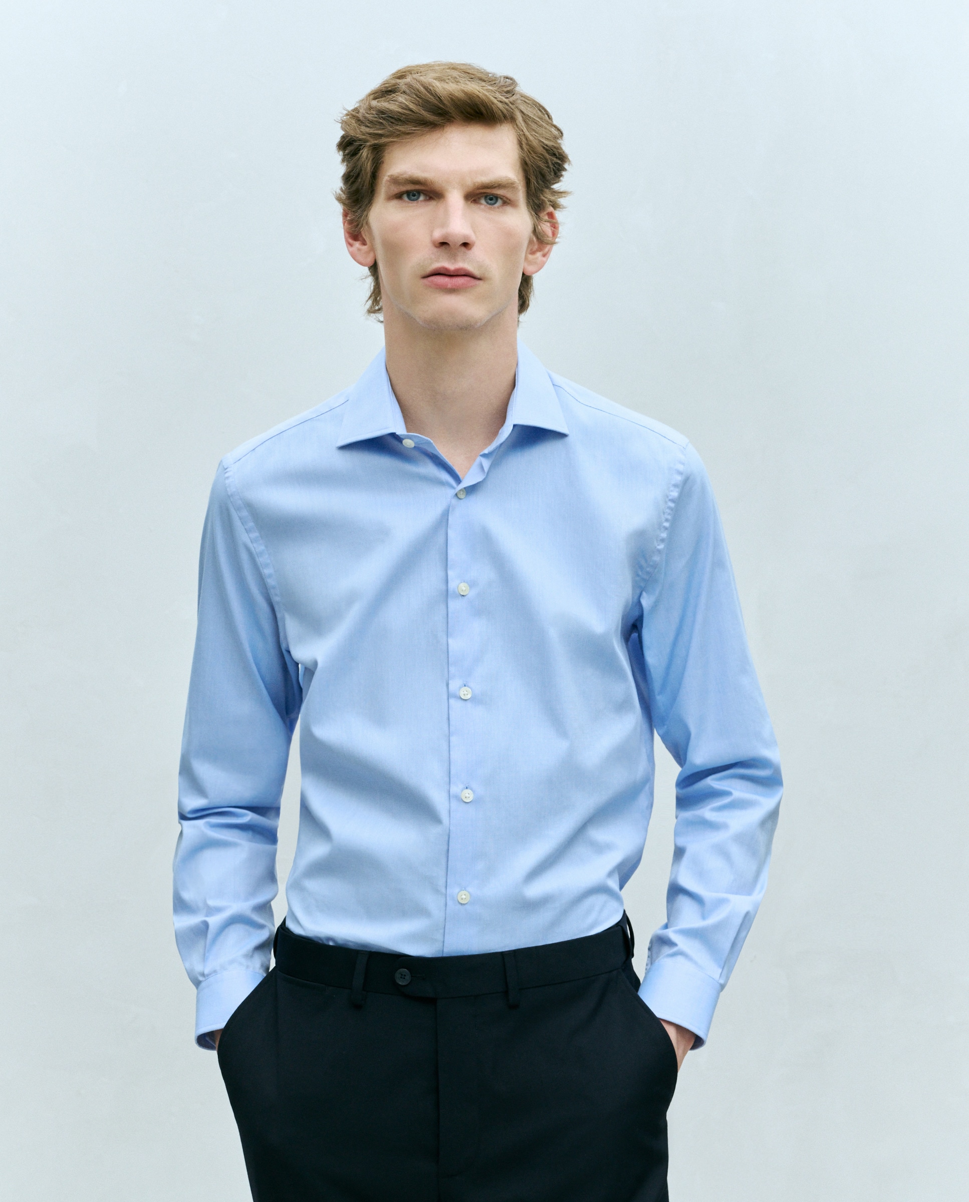 Camisa Clássica Regular Fit com Manga Comprida e Estrutura Azul-2