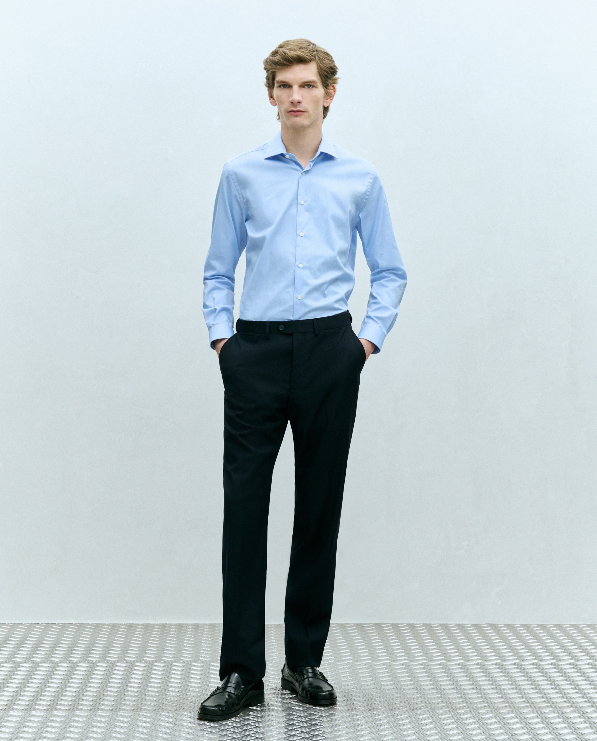 Camisa Clássica Regular Fit com Manga Comprida e Estrutura Azul-1