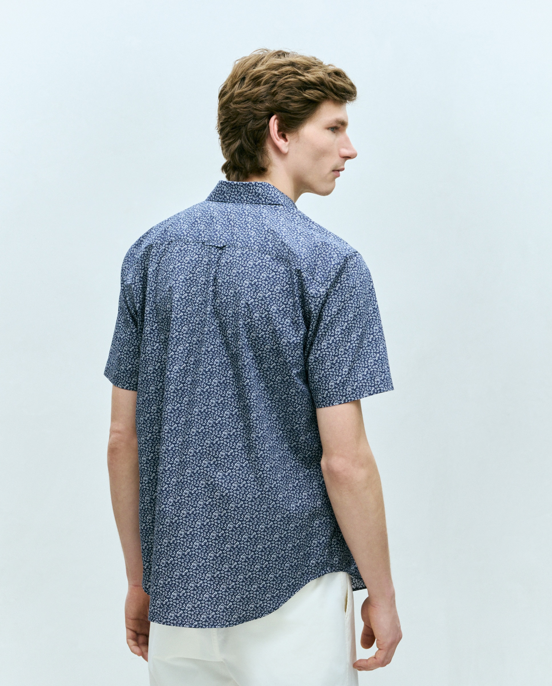 Camisa de Manga Curta com Estampado Floral Azul-marinho-3