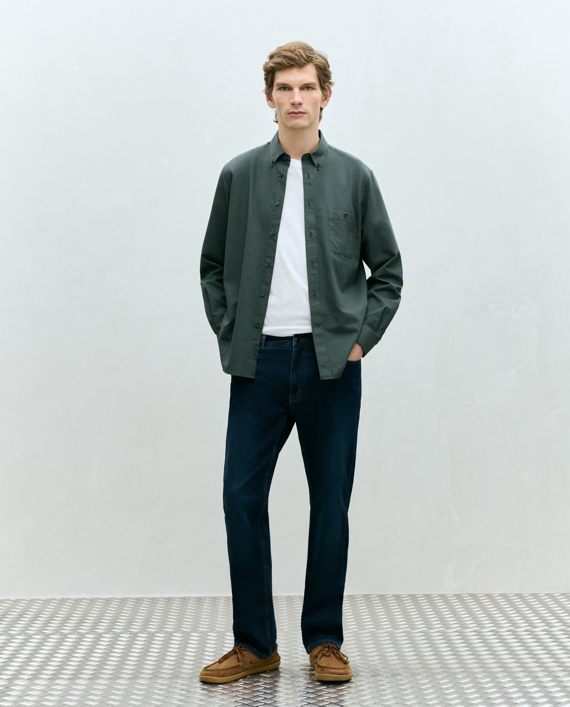 Jeans de Malha Regular Azul-escuro-1