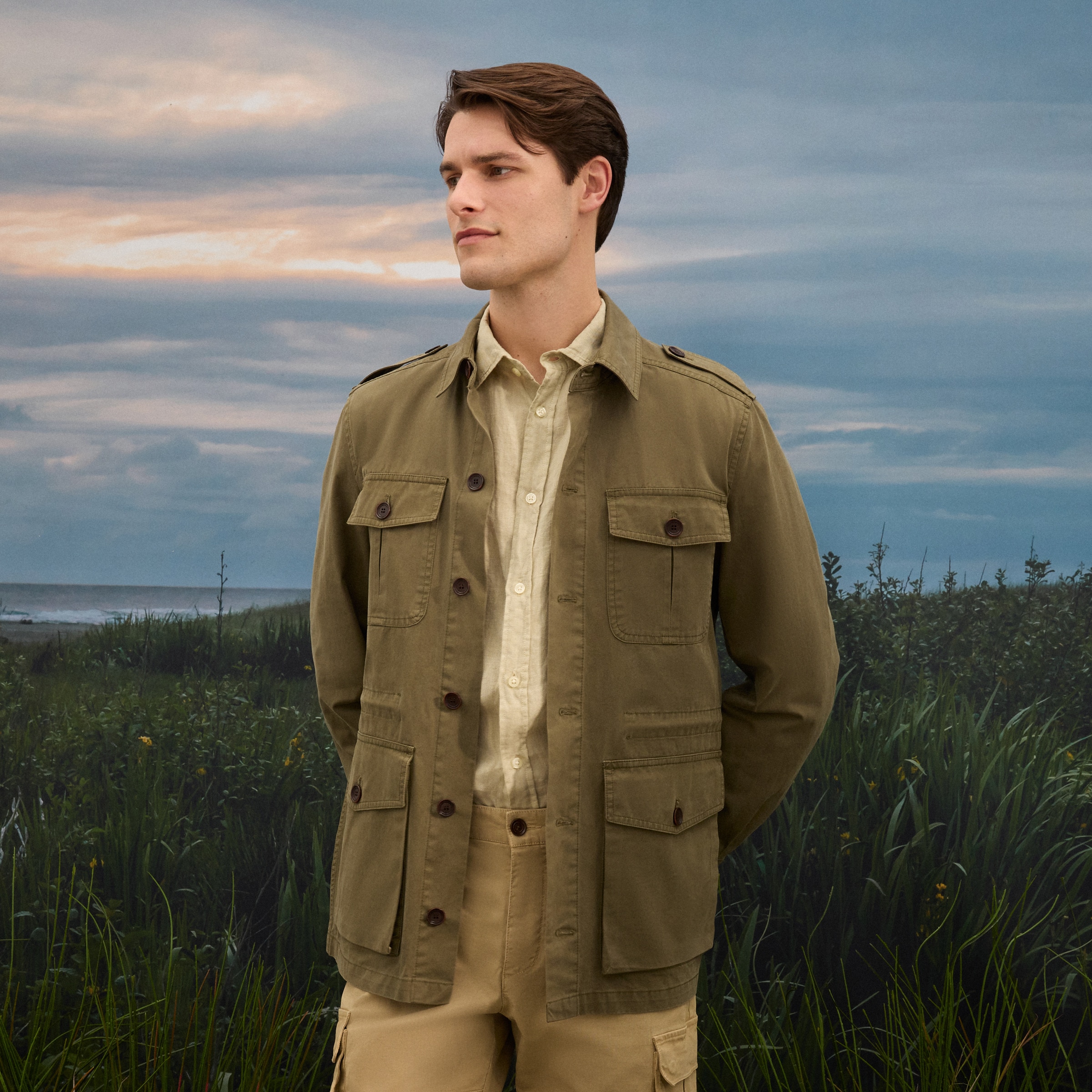 Imagem 0 de Casaco Safari Liso de Homem com Bolsos