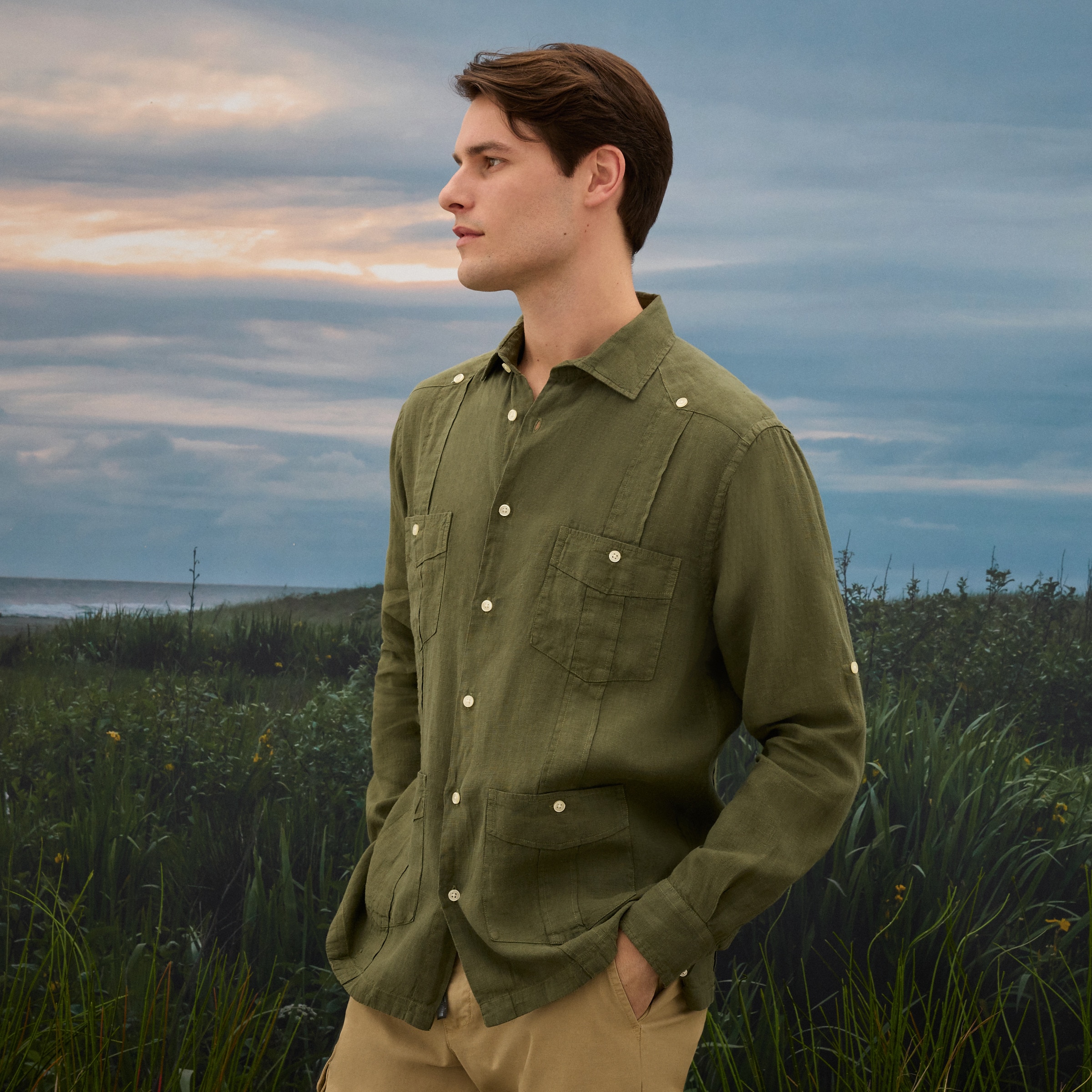 Imagem 0 de Camisa Guayabera de Linho de Homem com Lavagem