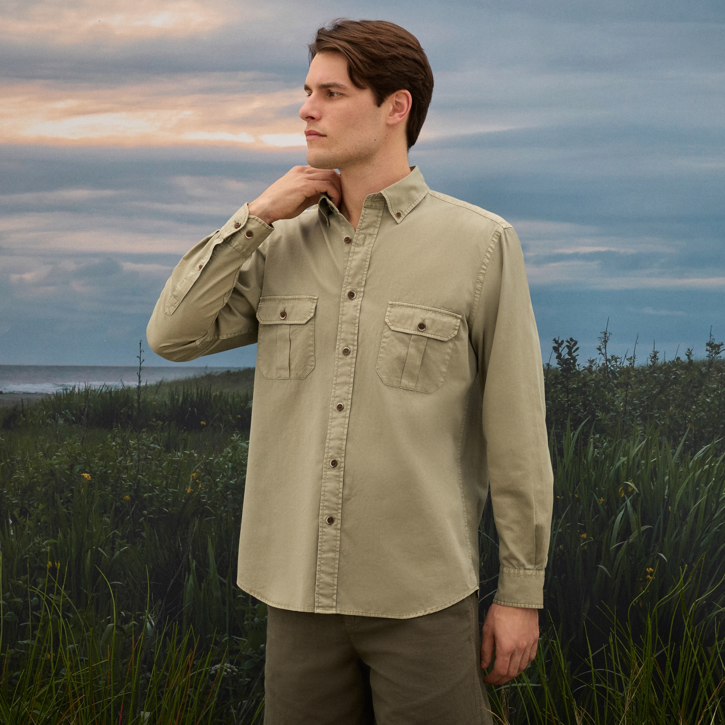 Camisa Estilo Safari de Homem Verde-4