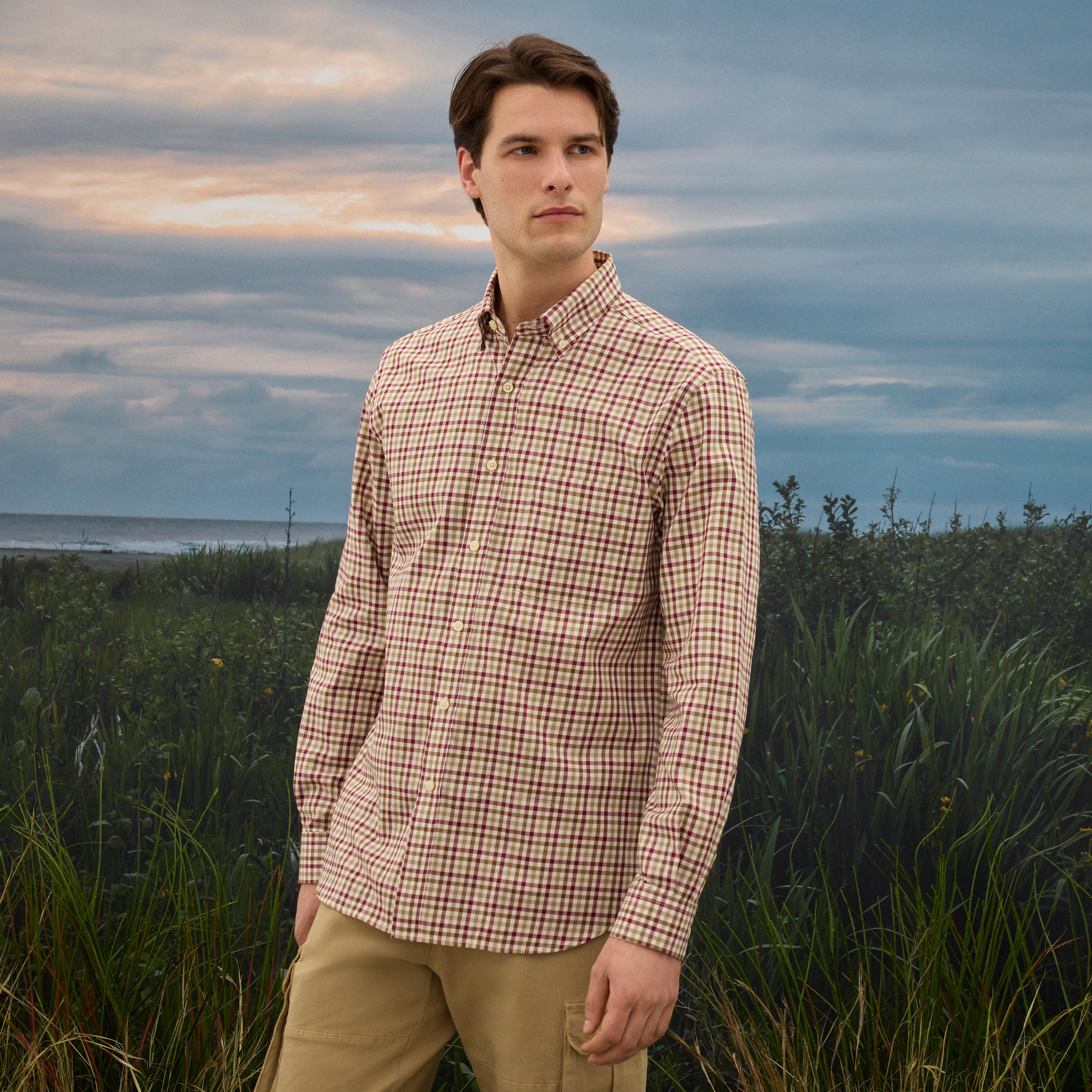 Imagem 0 de Camisa aos Quadrados Média Botton Down de Homem