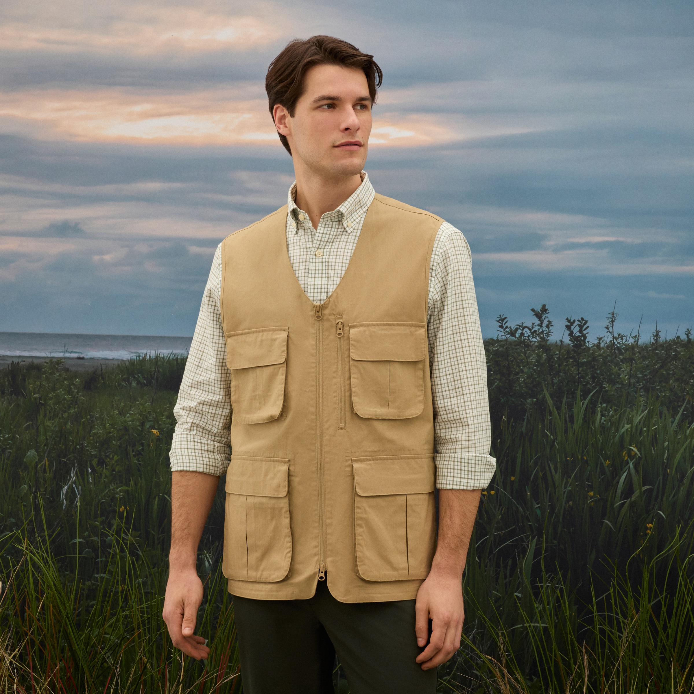 Colete Multibolso de Homem Caqui-1