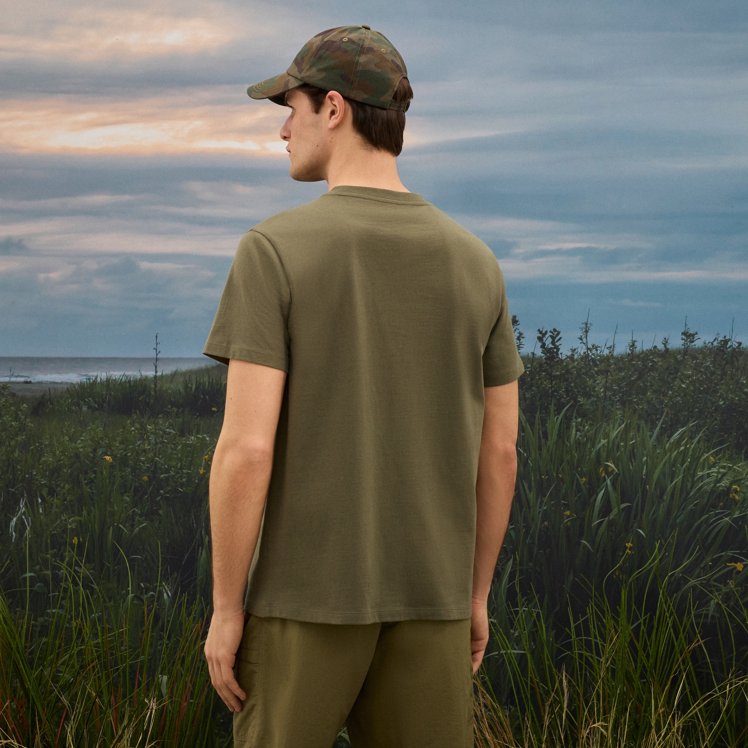 T-shirt de Algodão Estampada de Homem Caqui-3